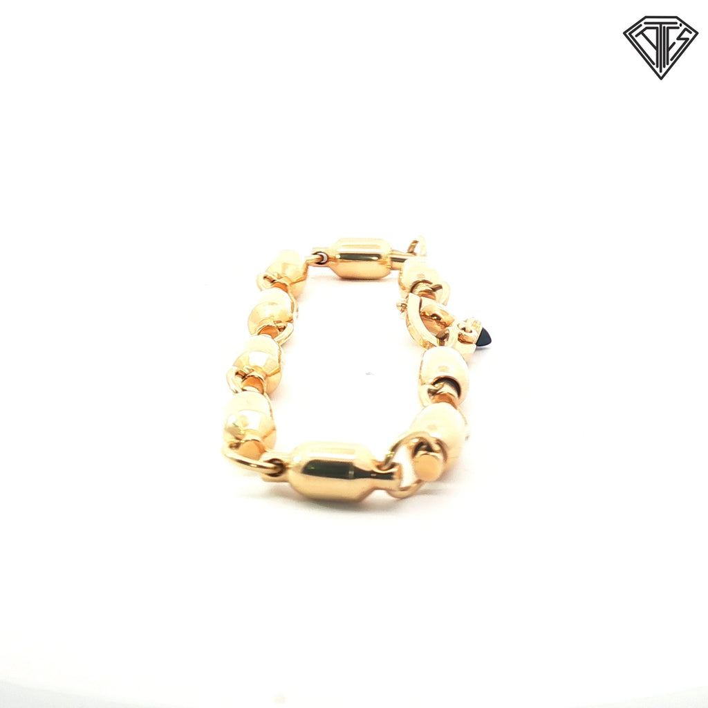 14k Yellow Gold Barrel / Bead Style Link Bracelet 50.6 gram 8"in