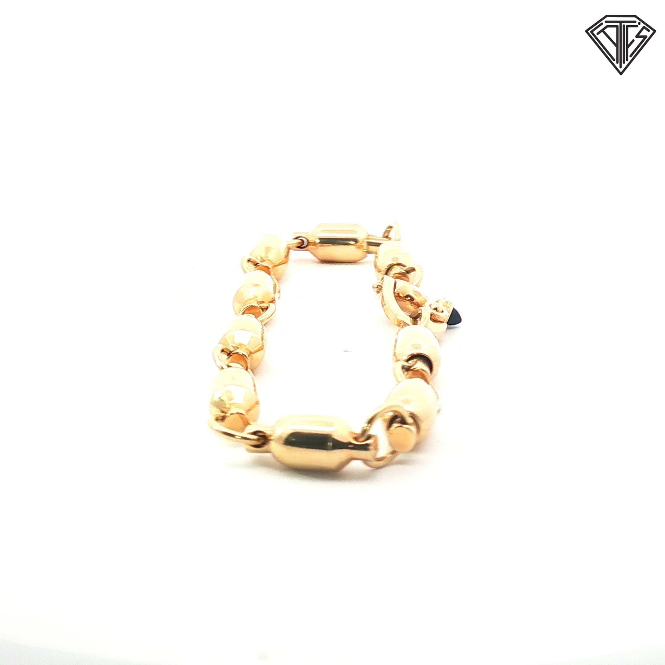 14k Yellow Gold Barrel / Bead Style Link Bracelet 50.6 gram 8"in