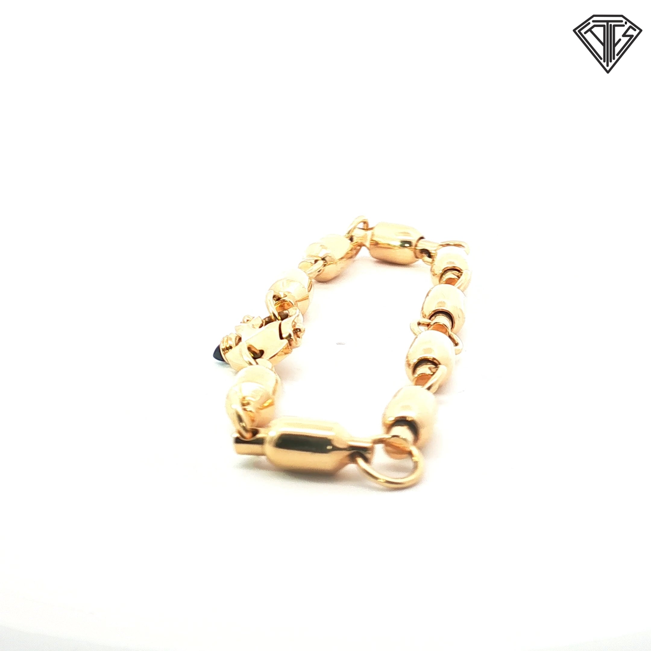 14k Yellow Gold Barrel / Bead Style Link Bracelet 50.6 gram 8"in