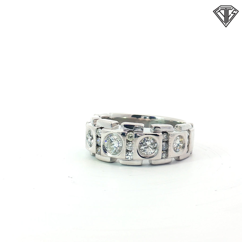 14k White Gold 1.30ct G VS2 Round Diamond Men Ring Size 8.5