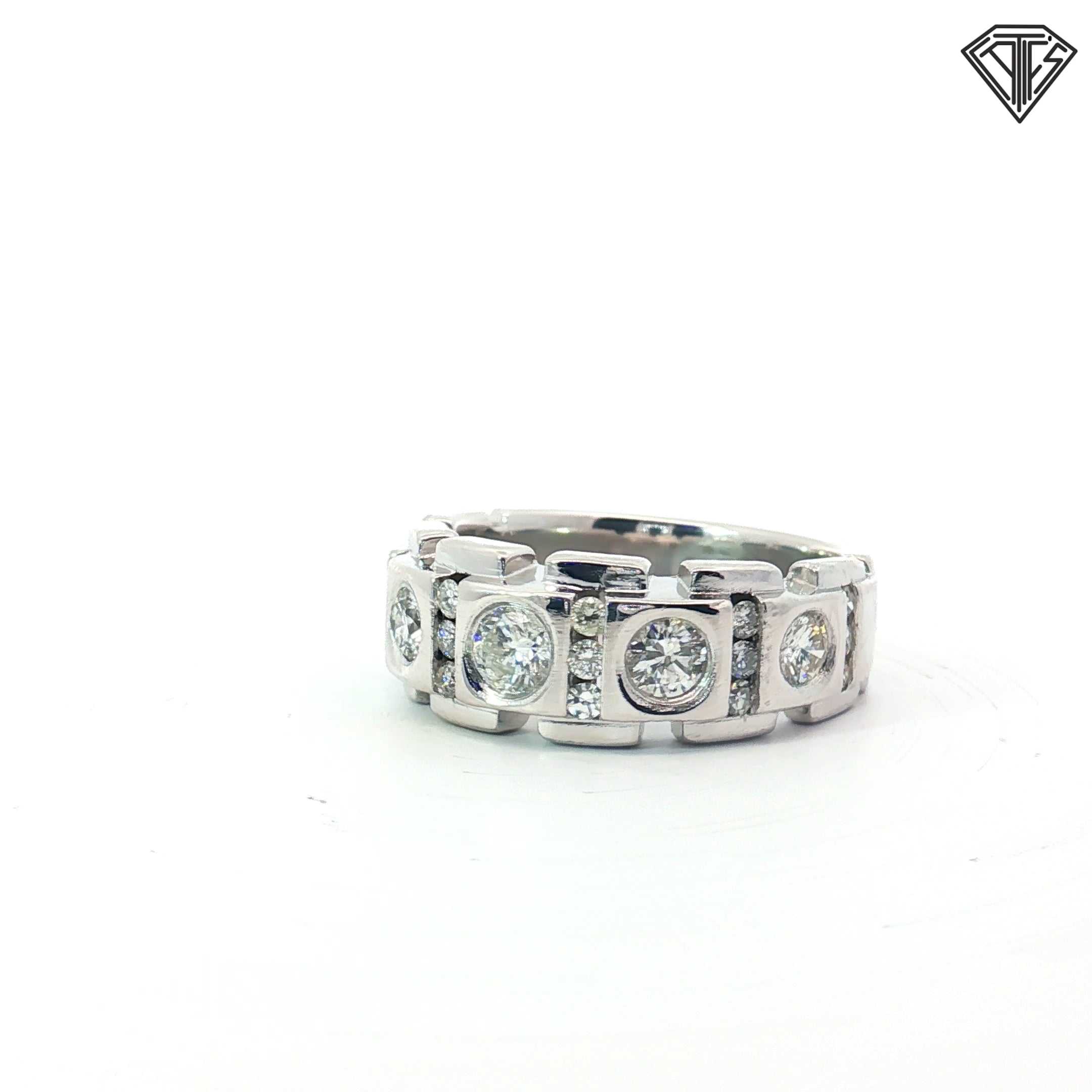 14k White Gold 1.30ct G VS2 Round Diamond Men Ring Size 8.5