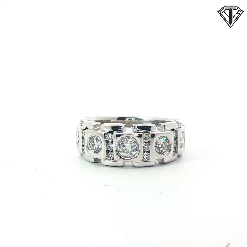 14k White Gold 1.30ct G VS2 Round Diamond Men Ring Size 8.5