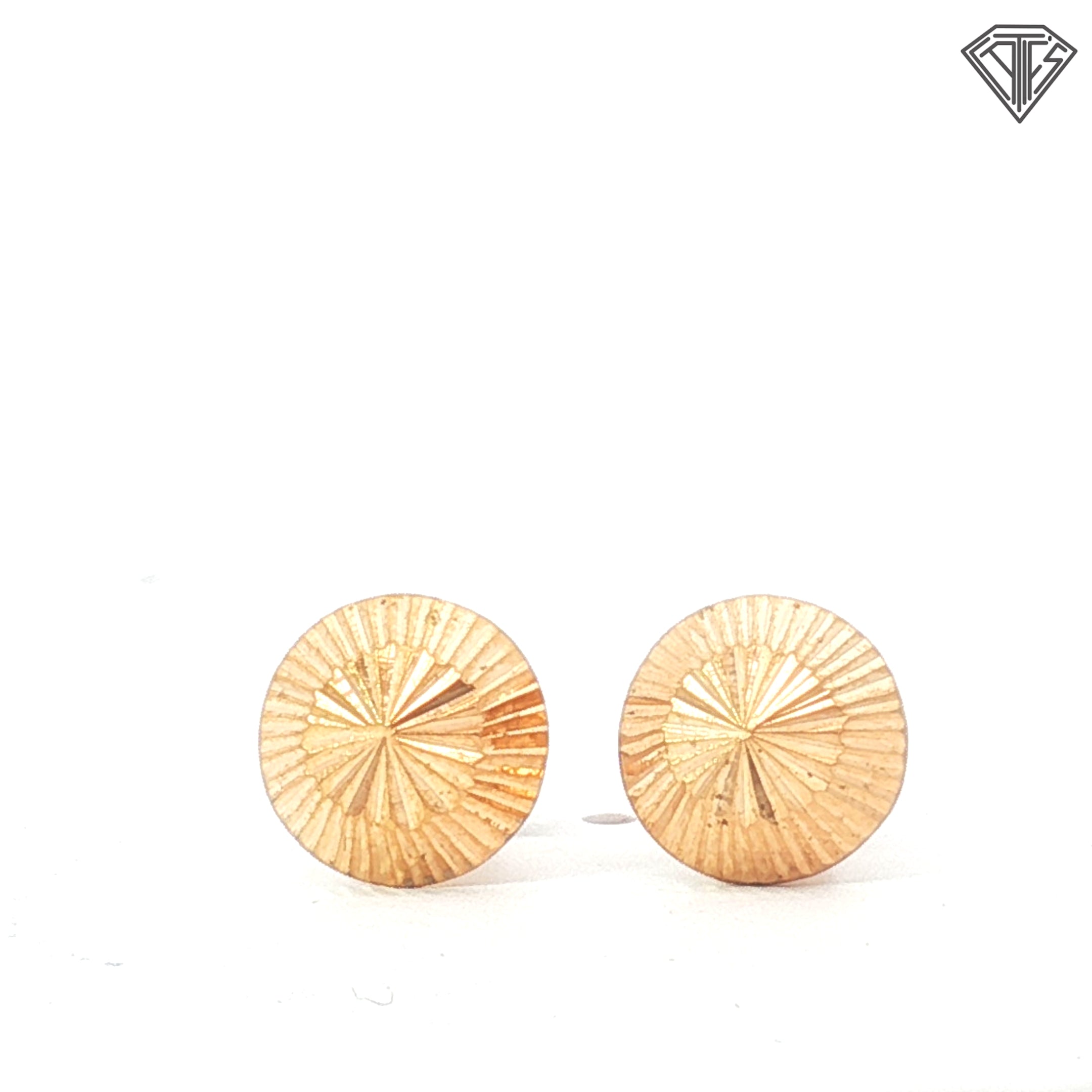 18k Yellow Gold Domed 1/2 Ball Diamond Cut Stud Earrings .90 gram