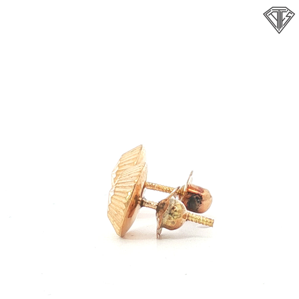 18k Yellow Gold Domed 1/2 Ball Diamond Cut Stud Earrings .90 gram