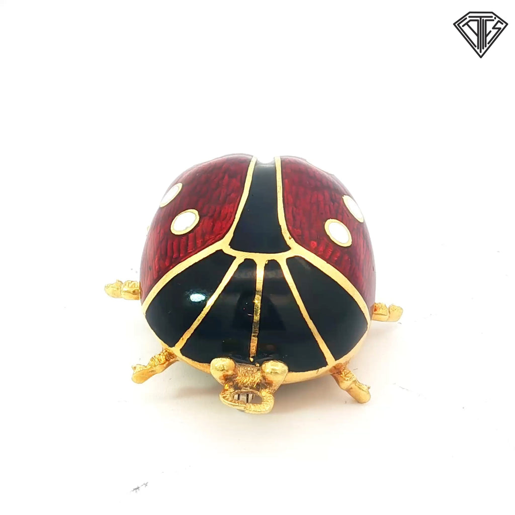 18k Yellow Gold Vintage Guilloche Enamel Lady Bug Brooch/ Pin Italian 15.5 gram
