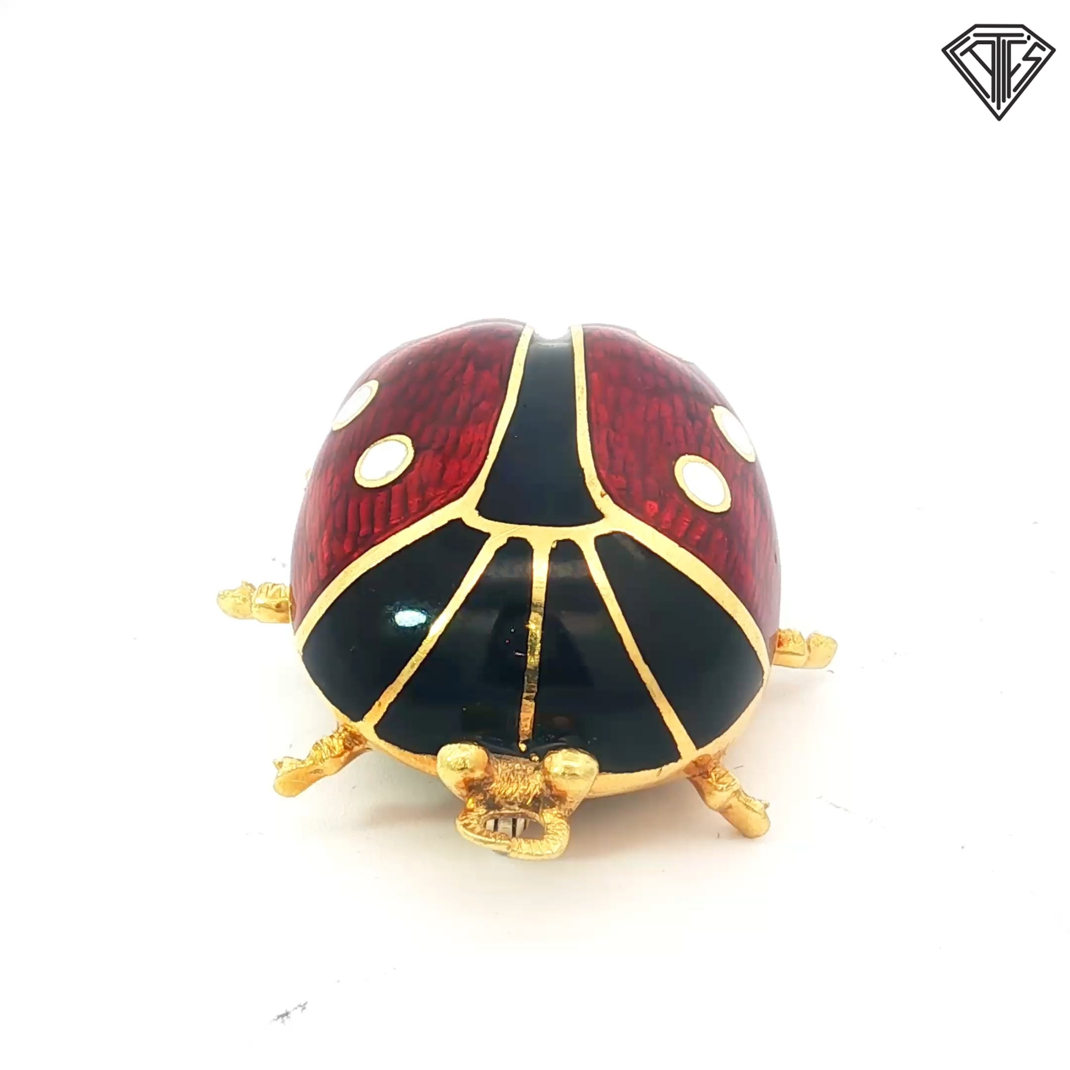 18k Yellow Gold Vintage Guilloche Enamel Lady Bug Brooch/ Pin Italian 15.5 gram