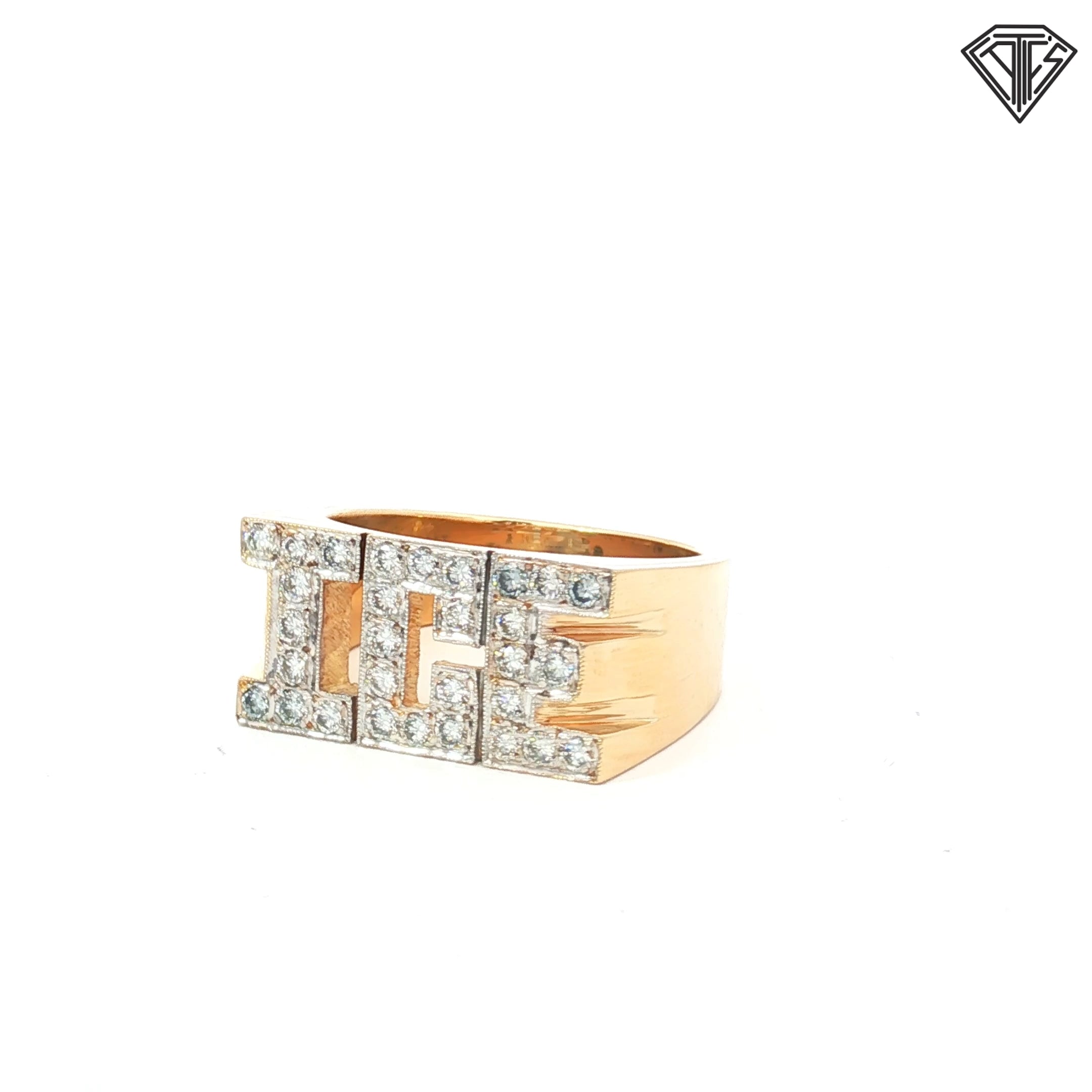 14k Two Tone 1.00ct G SI1 Round Diamond I C E Monogram Block Letters Men Ring Size 10