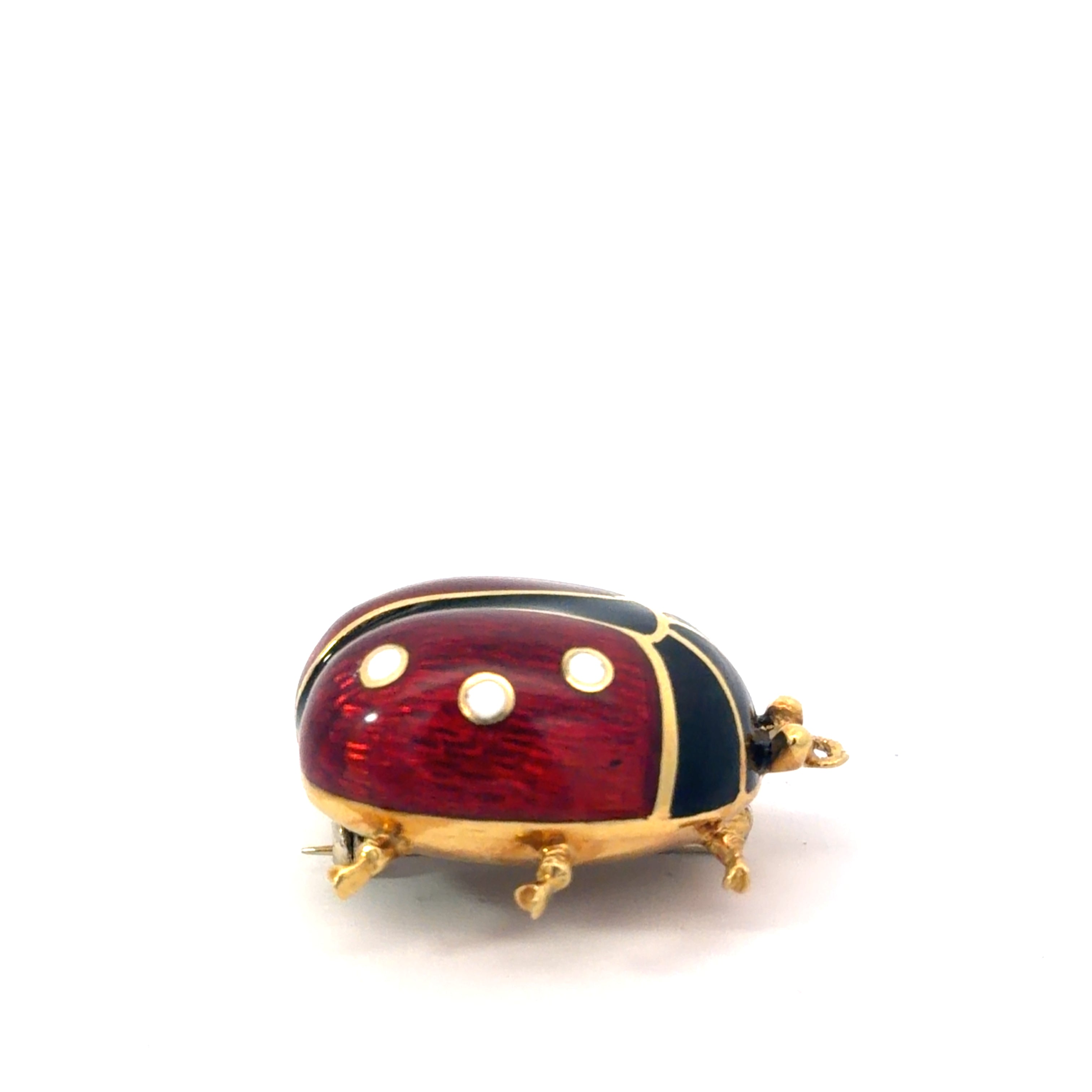 18k Yellow Gold Vintage Guilloche Enamel Lady Bug Brooch/ Pin Italian 15.5 gram