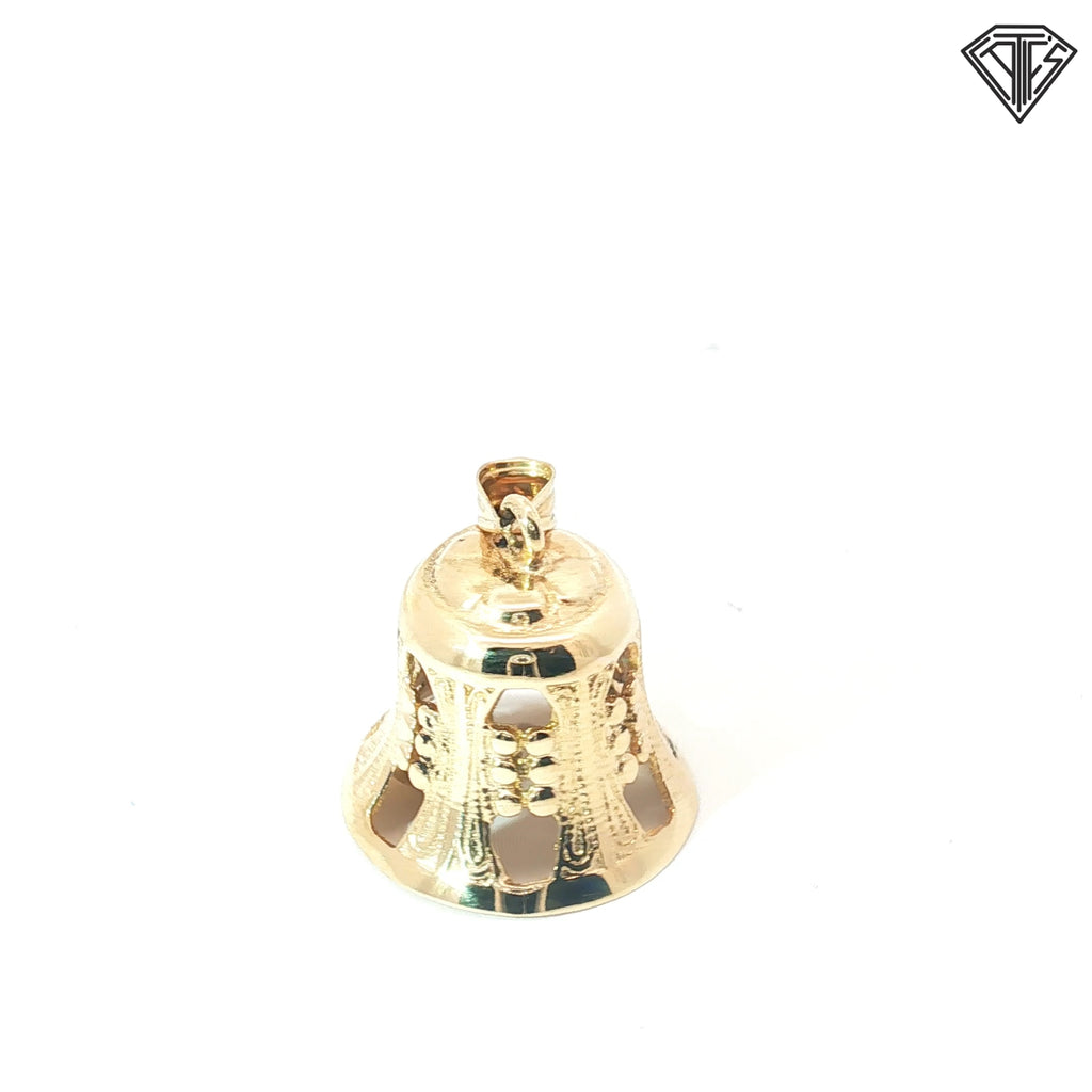 14k Yellow Gold Vintage 3-D Bell Charm with a moving Clapper inside 4.5 gram