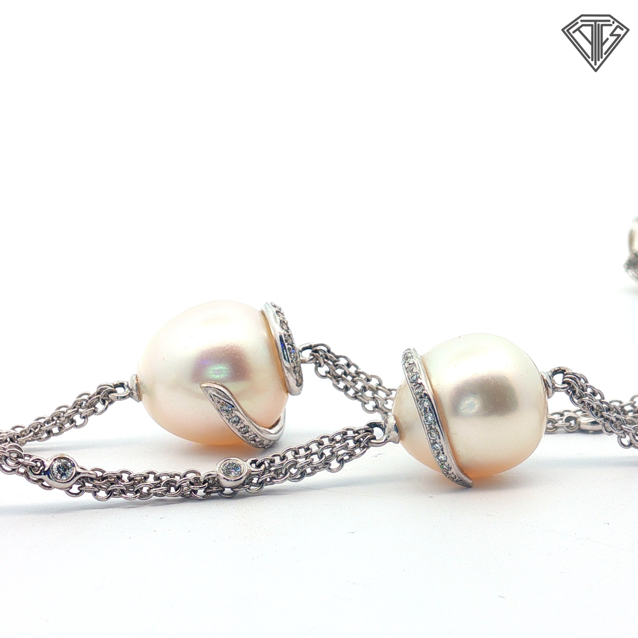 18k White Gold 2.50ct F VS1 Round Diamond / (14) White South Sea Pearls 12-14mm 61.3 gram 32" Opera Length