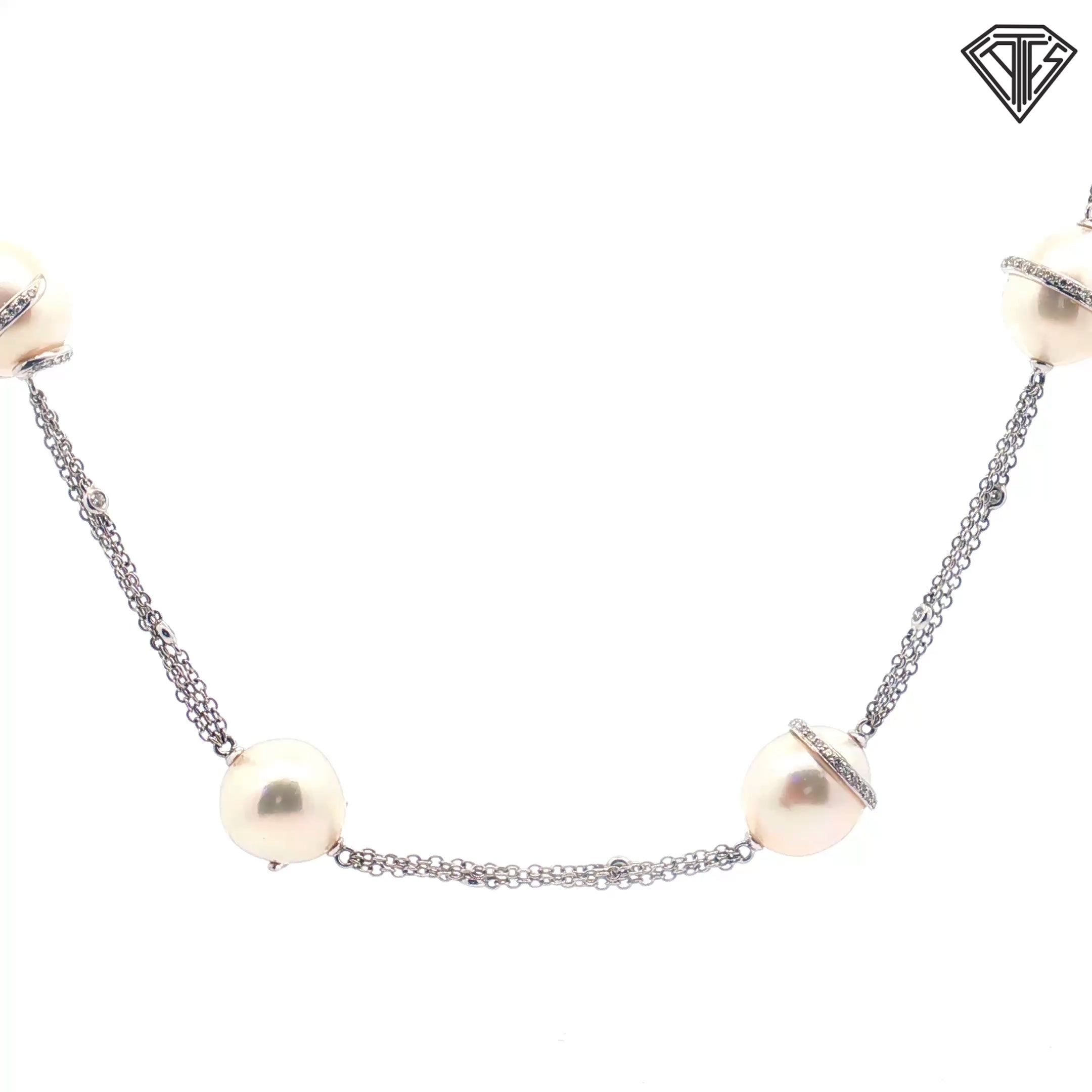 18k White Gold 2.50ct F VS1 Round Diamond / (14) White South Sea Pearls 12-14mm 61.3 gram 32" Opera Length