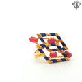 18k Yellow Gold Vintage Blue Enamel / Oval Shape Pink Cabochon Ring Size 5.5