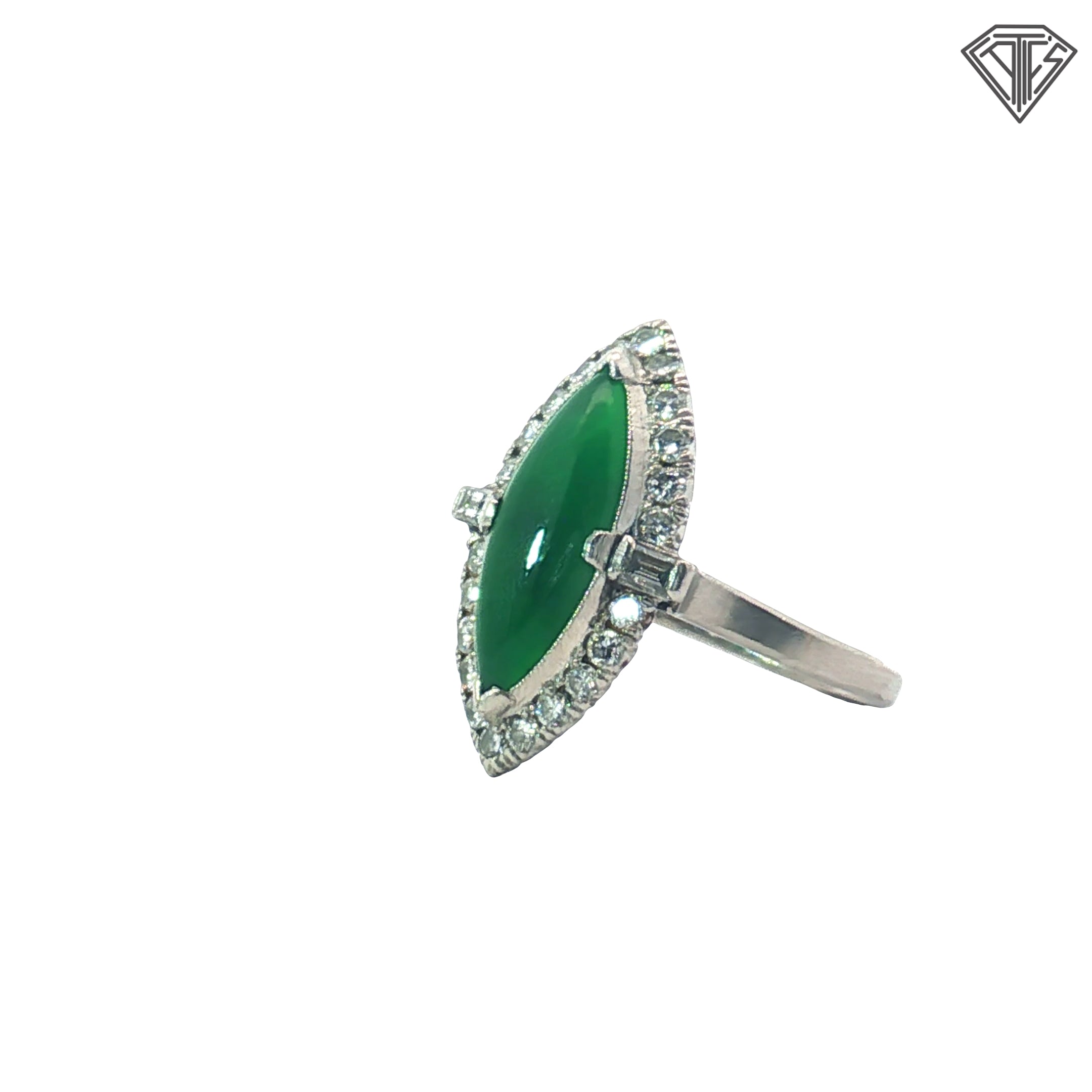 Platinum Jade Marquise Shape with a Halo .40ct G VS1 Round Diamond Ring Size 6