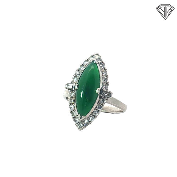 Platinum Jade Marquise Shape with a Halo .40ct G VS1 Round Diamond Ring Size 6