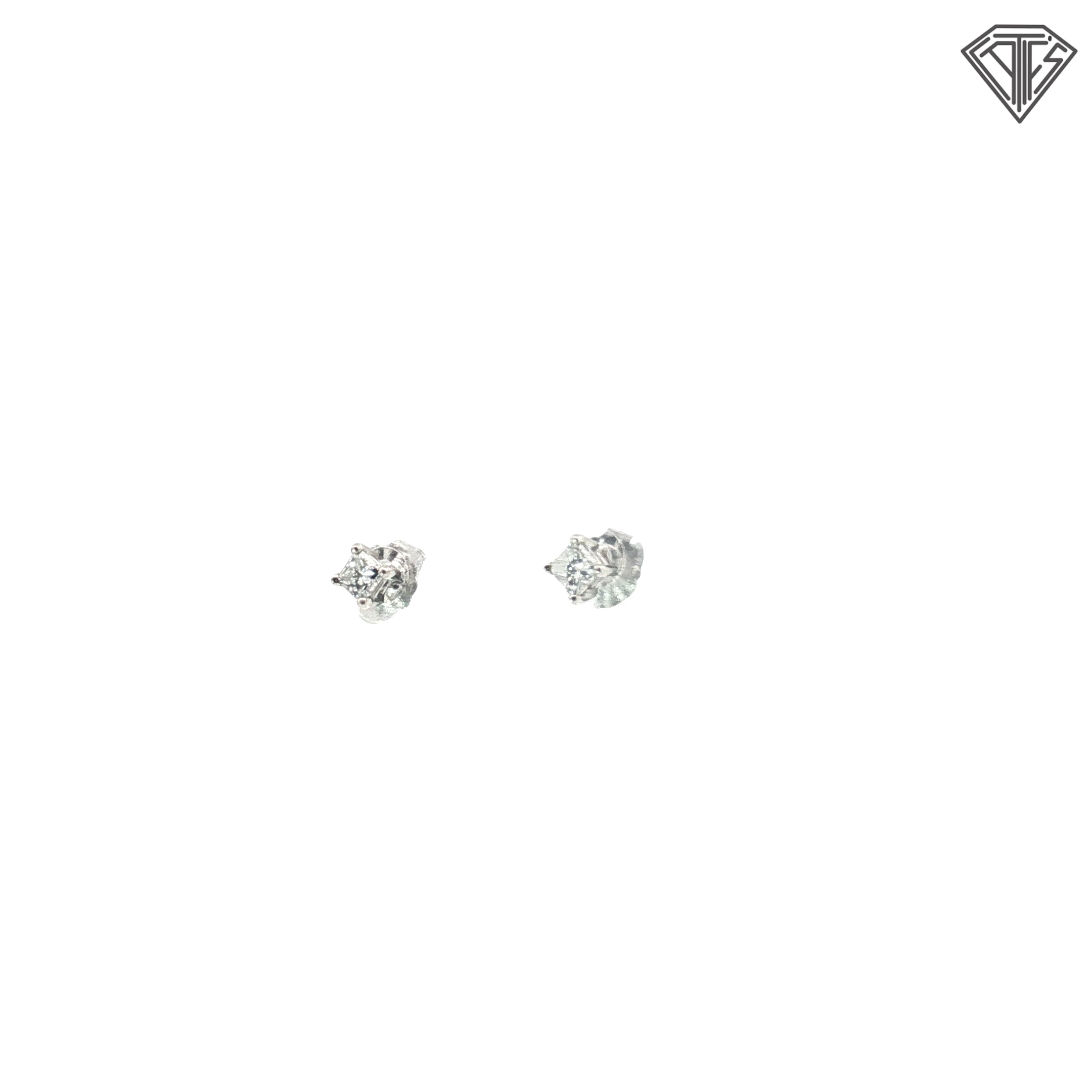 Platinum .75ct G SI1 Round and Princess Cut Diamond Square Stud Earrings