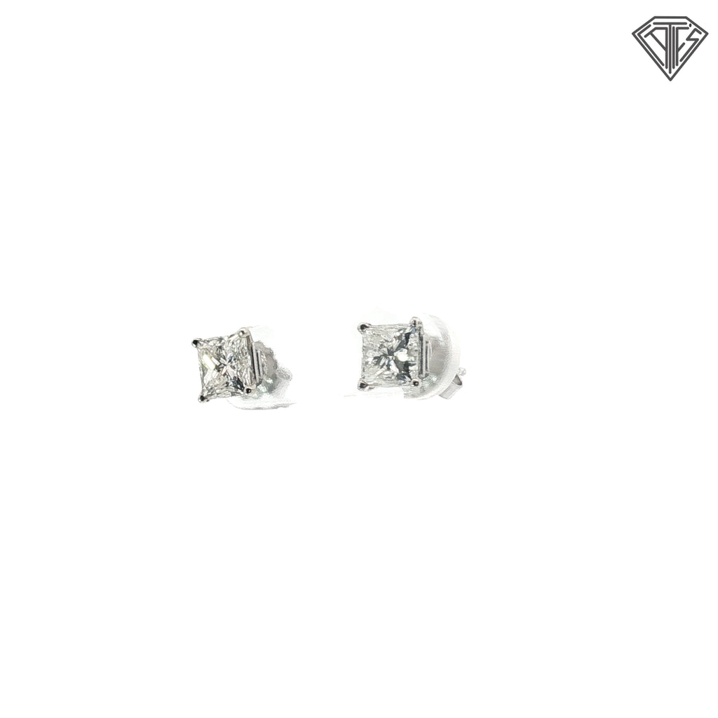 14k White Gold 2.00ct H/ I SI1/ SI2 Princess Cut Stud Earrings