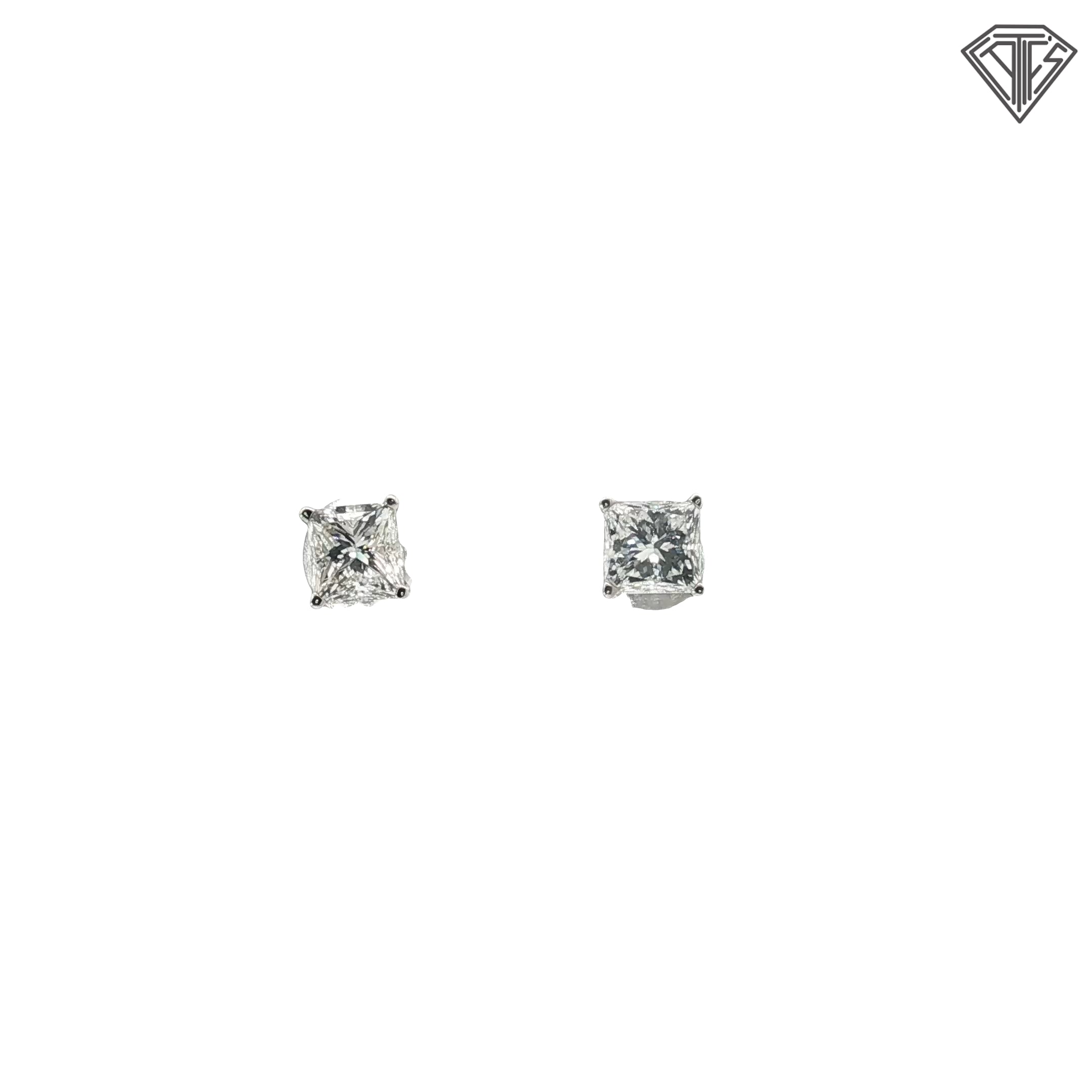 14k White Gold 2.00ct H/ I SI1/ SI2 Princess Cut Stud Earrings