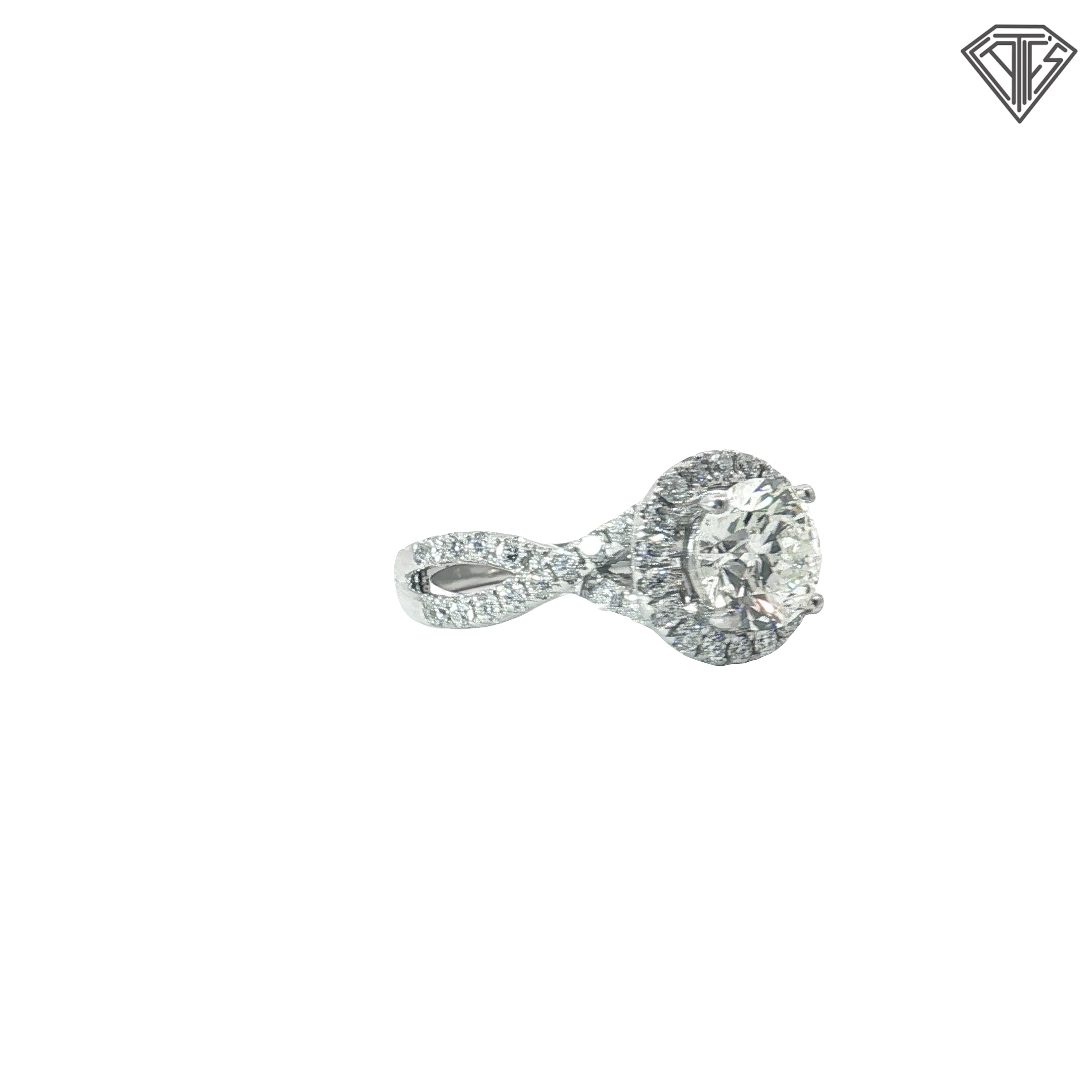 14k White Gold 1.50ct J SI2 Round Diamond /.50ct G VS2 Round Diamond Twisted Shank and Halo Engagement Ring Certified By Gia #2181741551