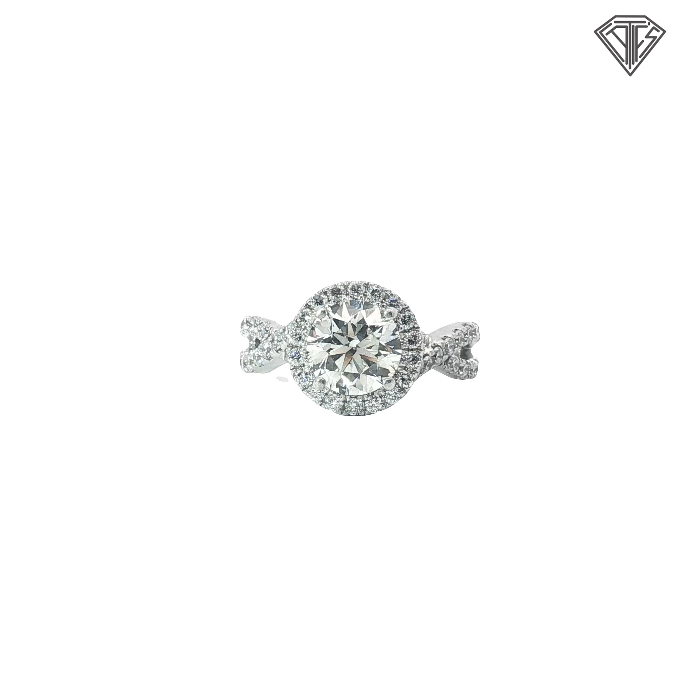 14k White Gold 1.50ct J SI2 Round Diamond /.50ct G VS2 Round Diamond Twisted Shank and Halo Engagement Ring Certified By Gia #2181741551
