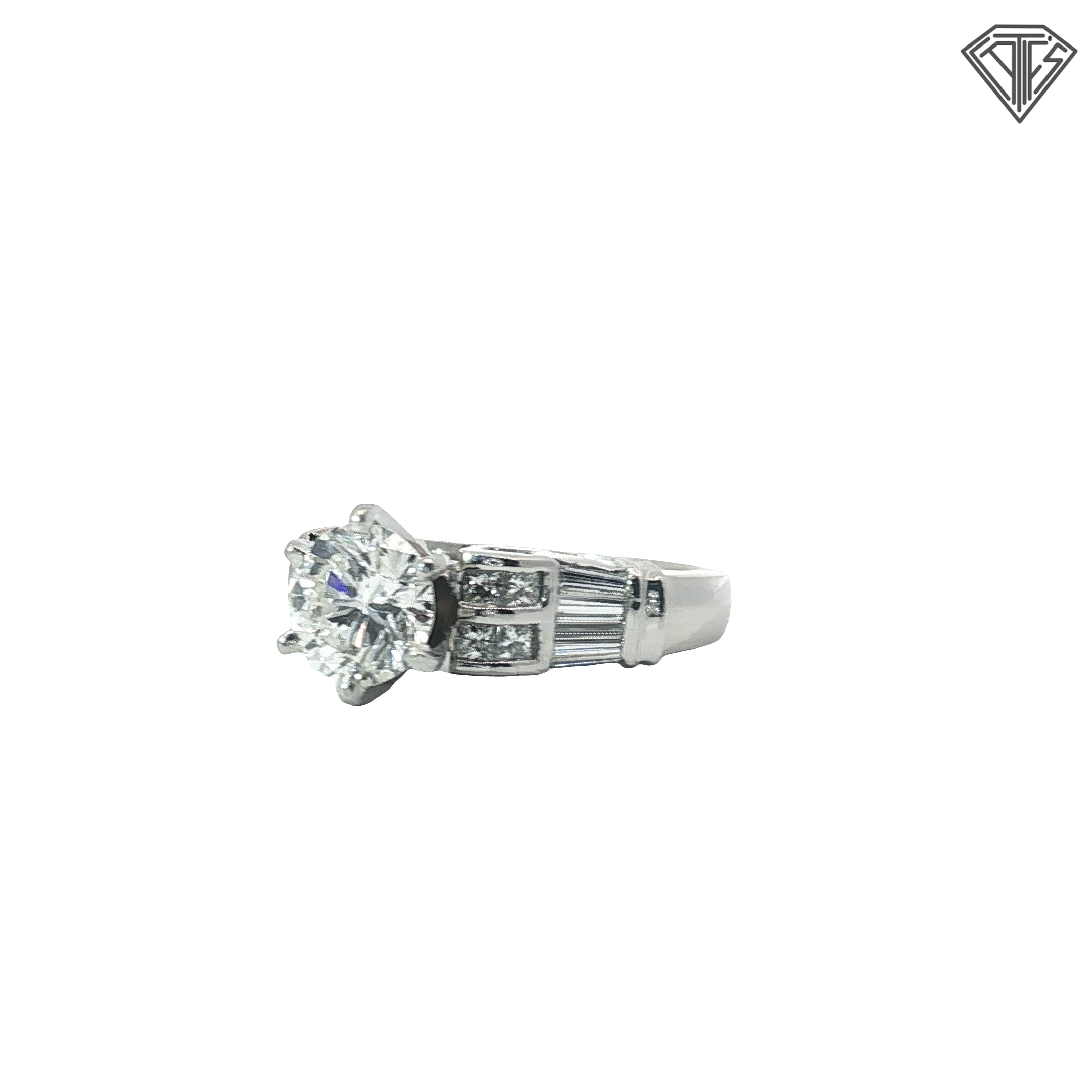 Platinum 1.22ct I SI1 Round and Baguette Diamond Engagement / 1.00ct G SI1 Round Wedding Band Set  Size 5 Certified By GIA # 11044843