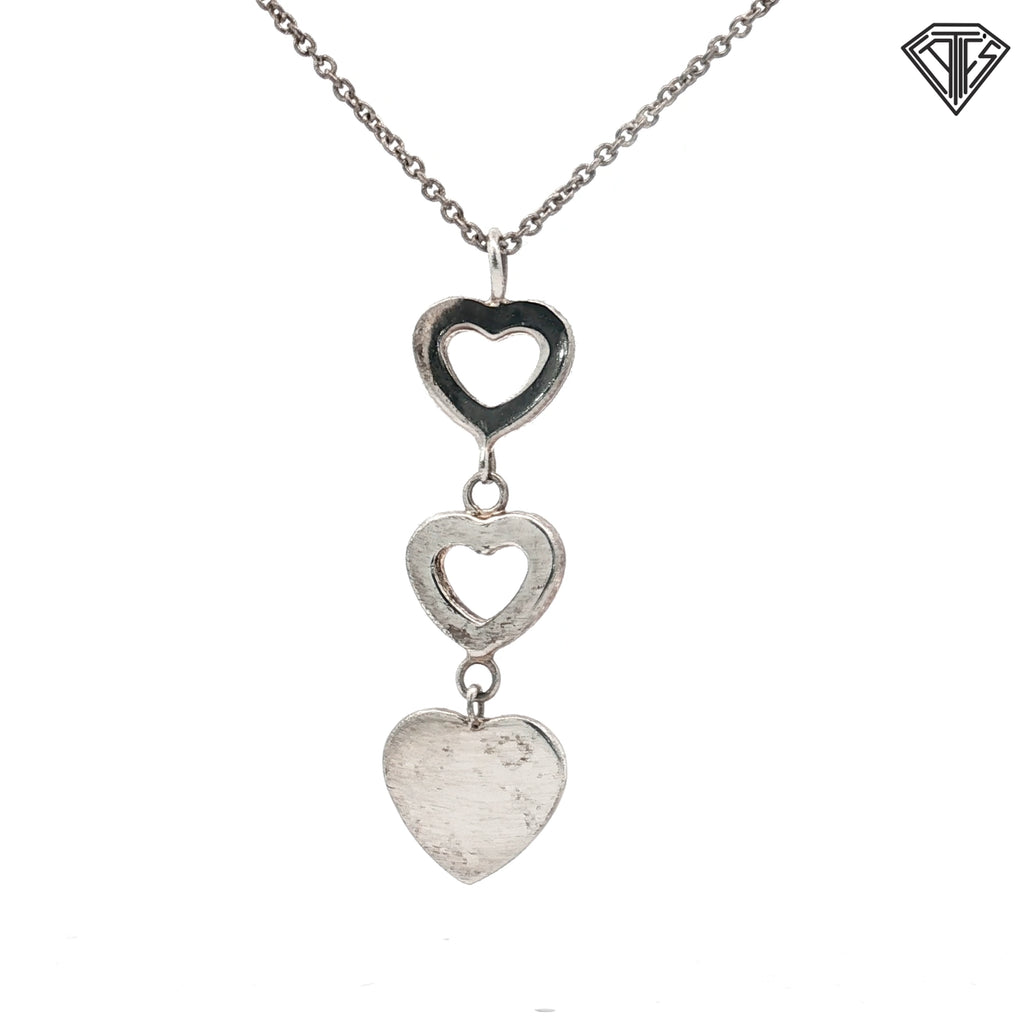 Pre-Loved Tiffany & Co. 925 Rare Triple Heart Necklace 6.5 gram 16"inch