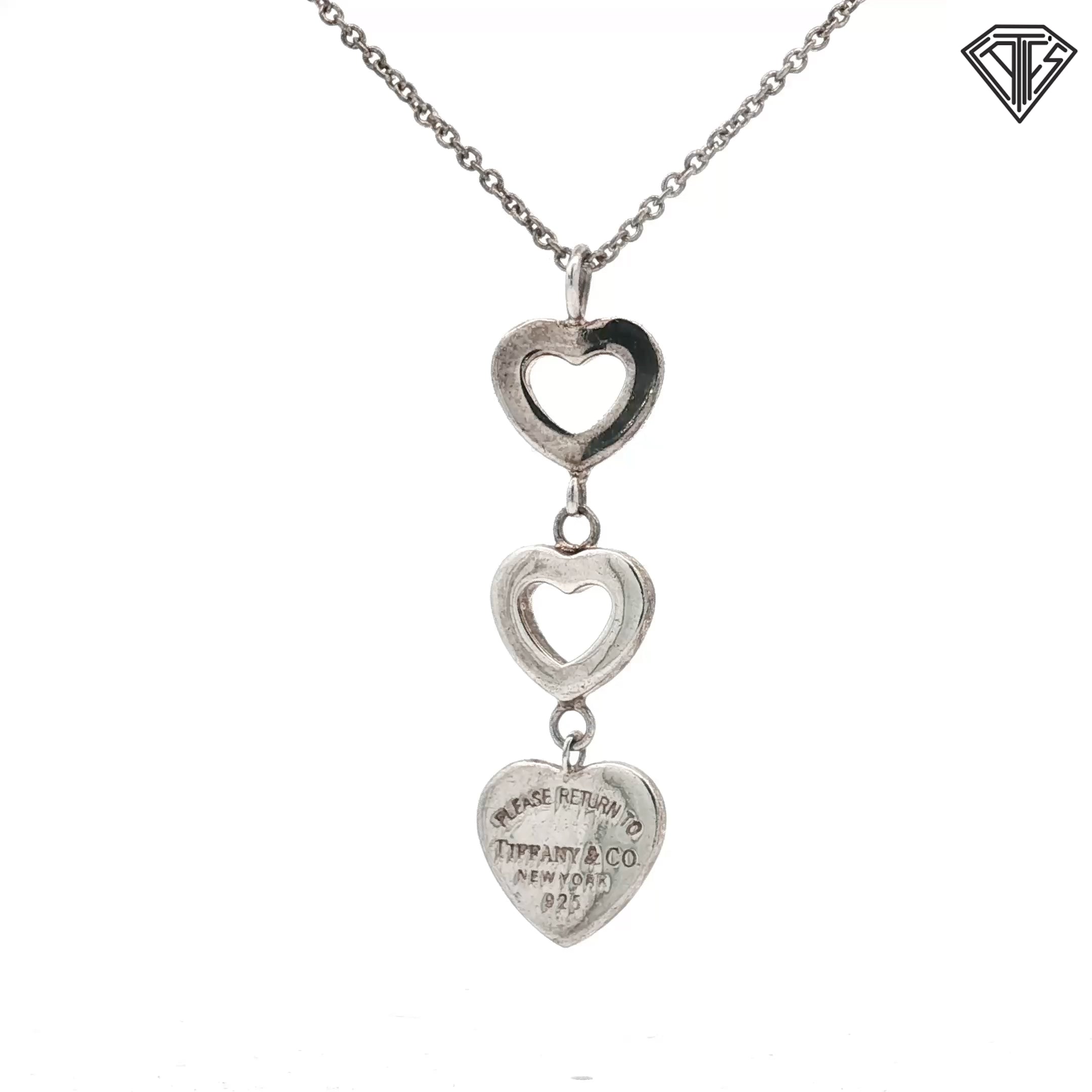 Pre-Loved Tiffany & Co. 925 Rare Triple Heart Necklace 6.5 gram 16"inch