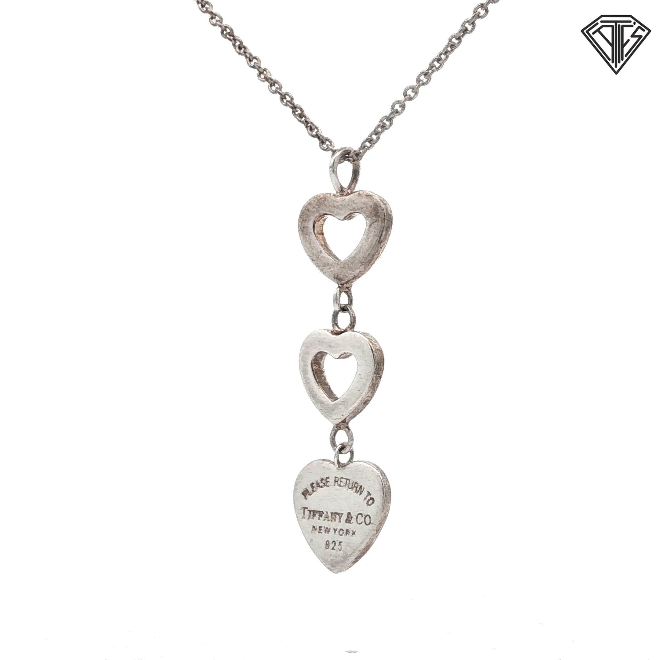 Pre-Loved Tiffany & Co. 925 Rare Triple Heart Necklace 6.5 gram 16"inch