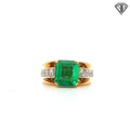 18k Yellow Gold 2.29ct Octagonal Green Natural Beryl Emerald Ethiopia F 2 / 1.10ct F VS2 Round Diamond Contemporary Squared Shark Inside Round Size 5 Certified By GIA # 2235712670