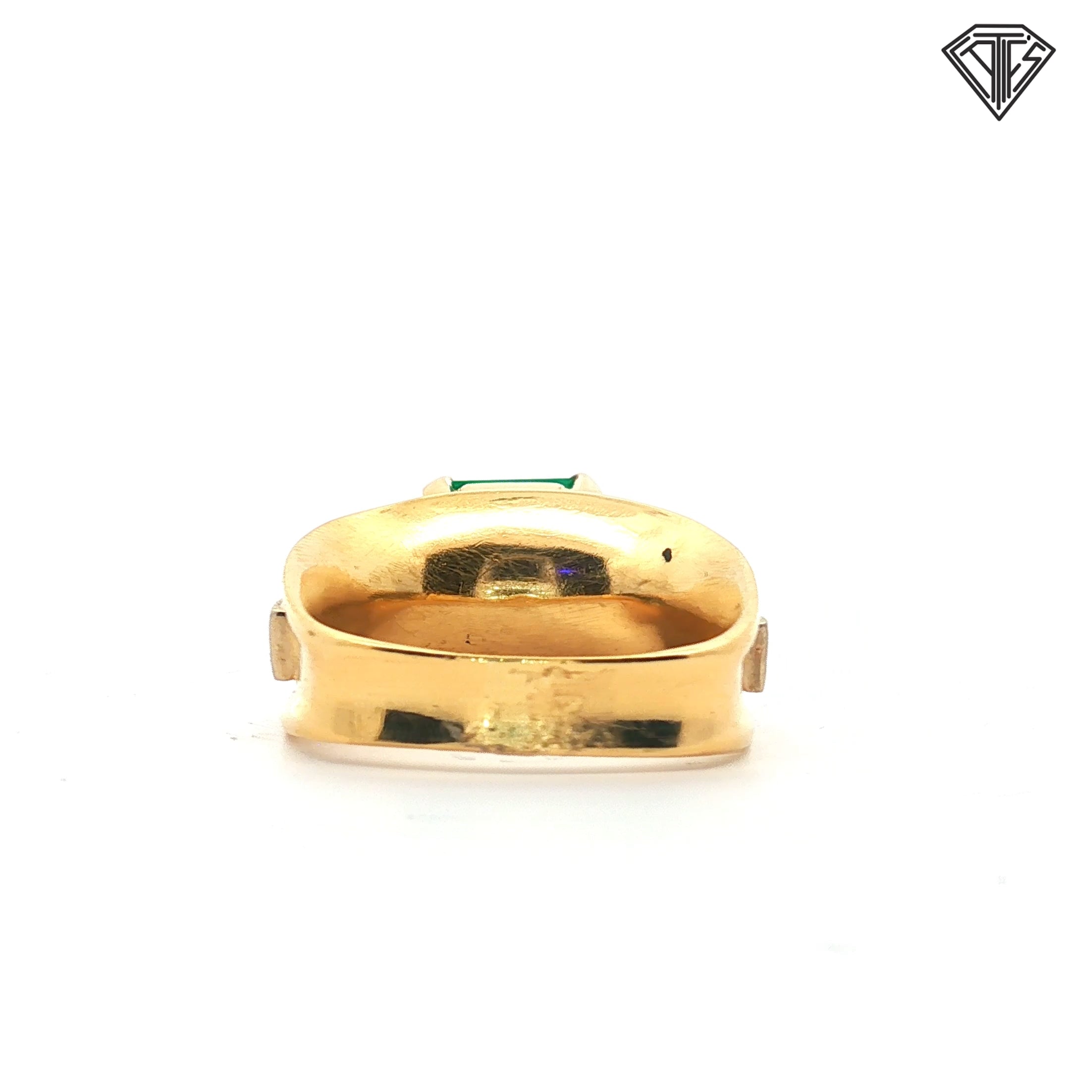 18k Yellow Gold 2.29ct Octagonal Green Natural Beryl Emerald Ethiopia F 2 / 1.10ct F VS2 Round Diamond Contemporary Squared Shark Inside Round Size 5 Certified By GIA # 2235712670