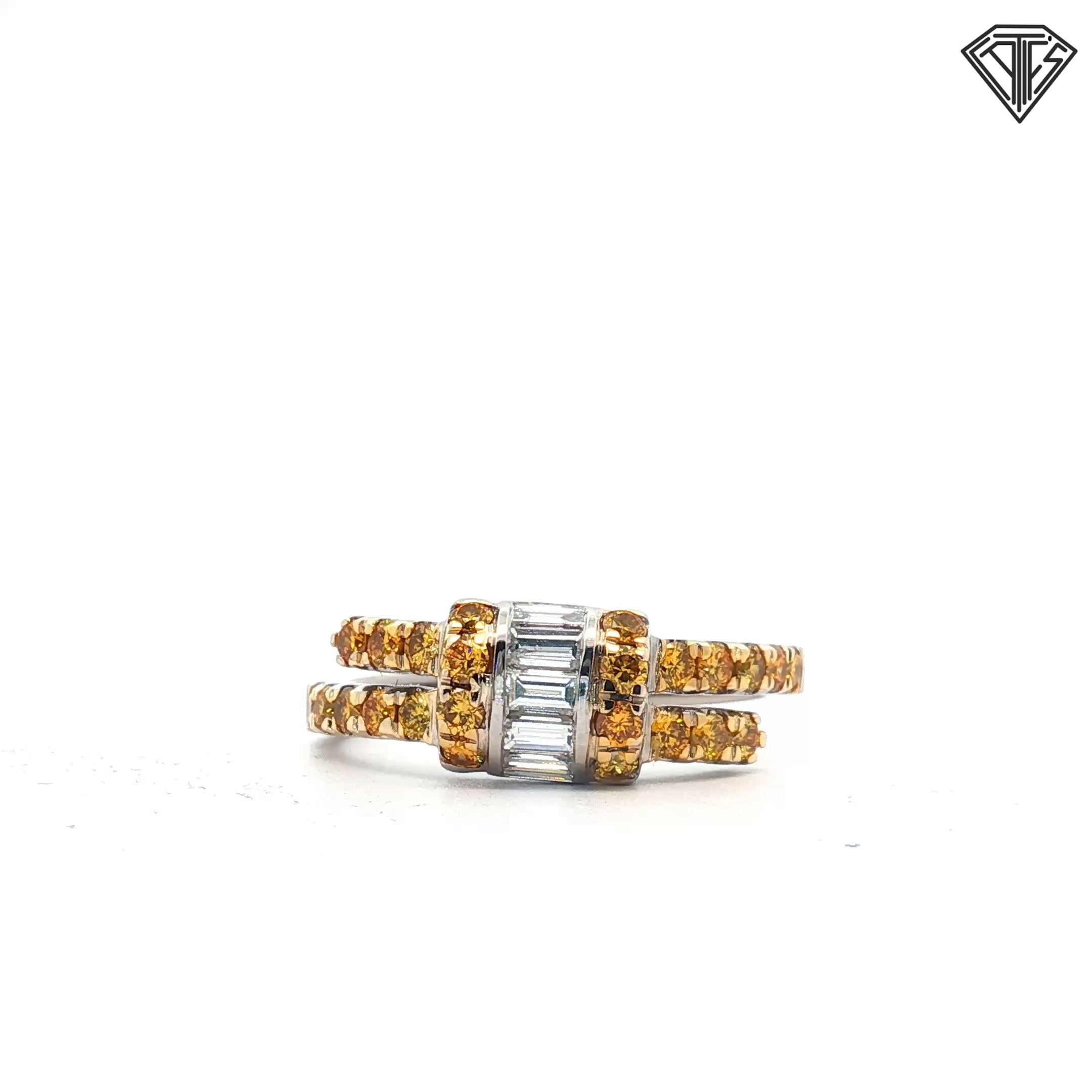 14k Two Tone .65ct Round Yellow Diamond/.25ct G VS2 Baguette Diamond Ring Size 6.5