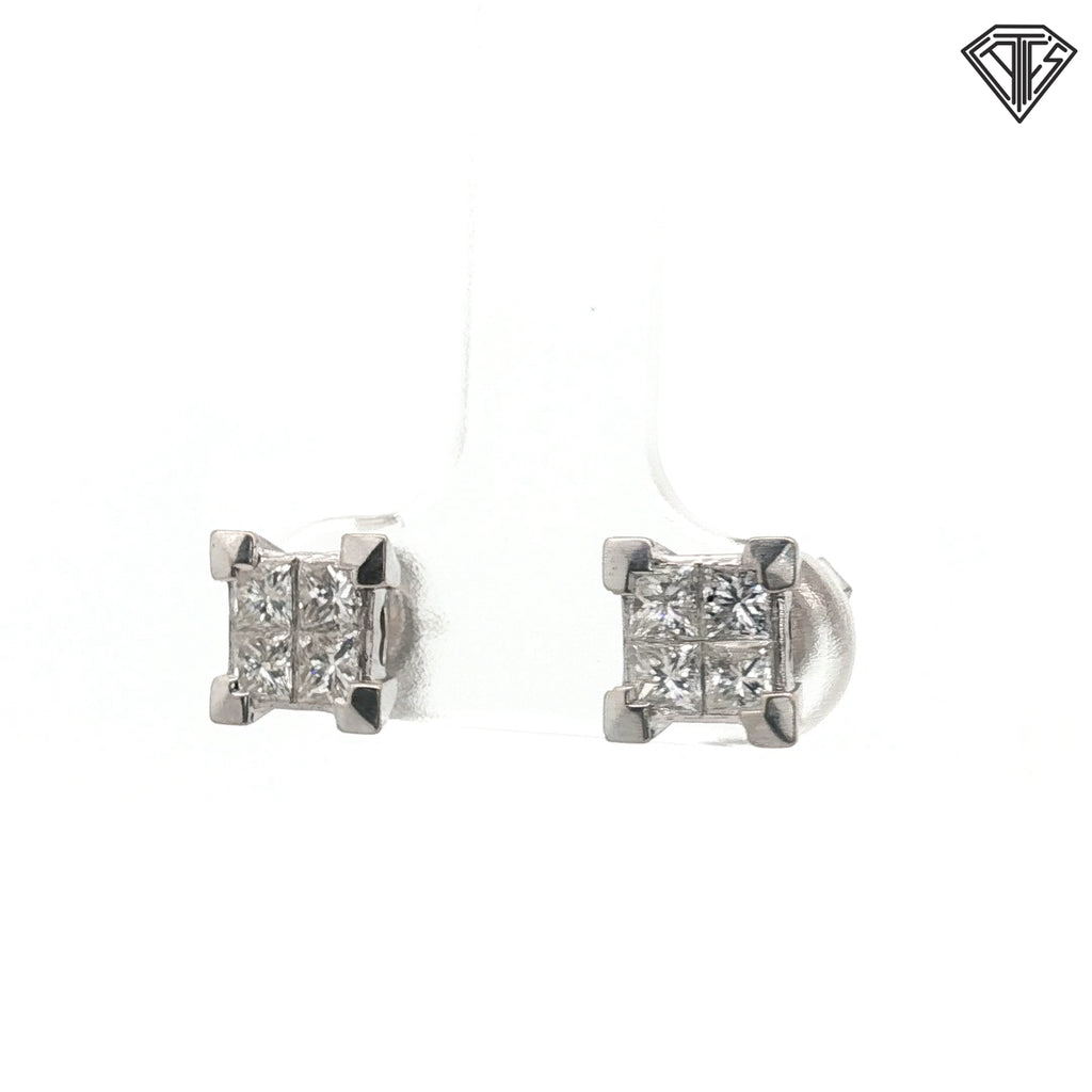 14k White Gold 1.00ct SI1 Princess Cut Invisible Set Stud Earrings