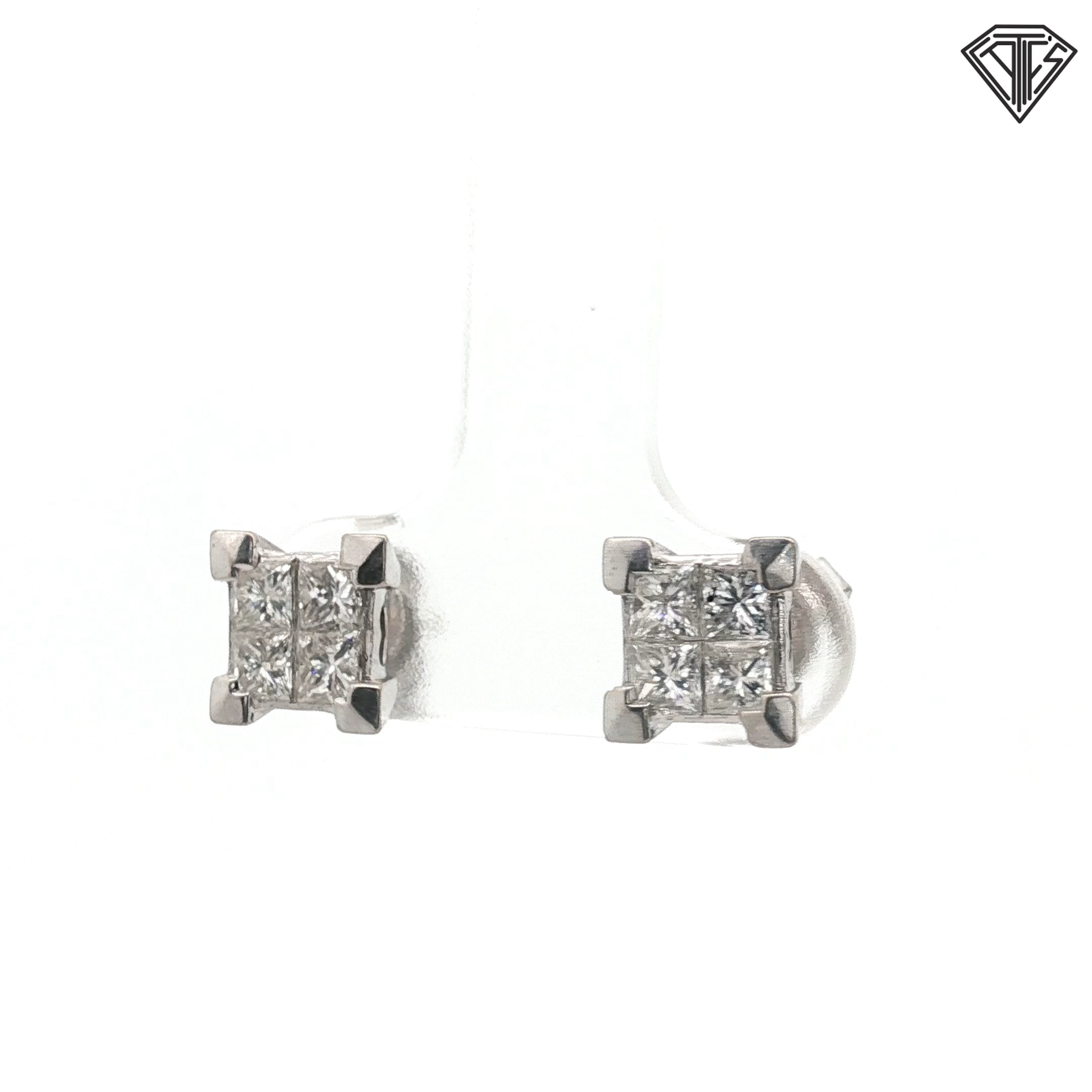 14k White Gold 1.00ct SI1 Princess Cut Invisible Set Stud Earrings