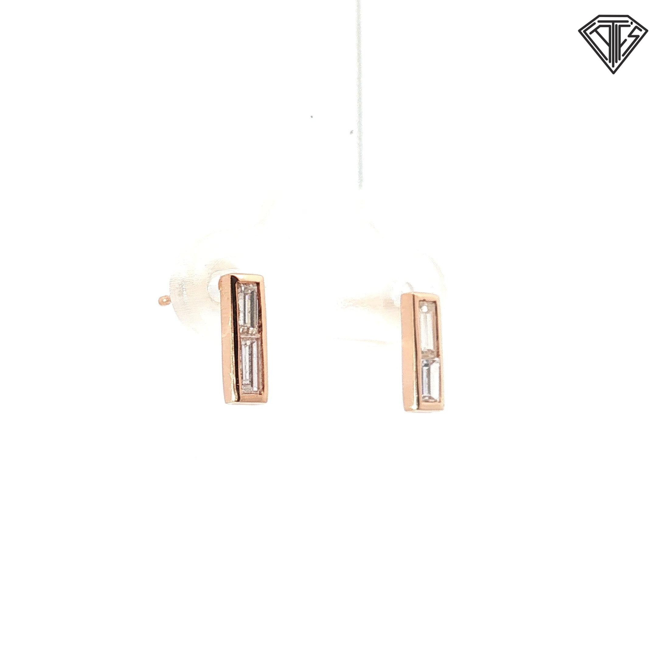 14k Rose Gold .50ct G VS2 Baguette Diamond Bar Earring