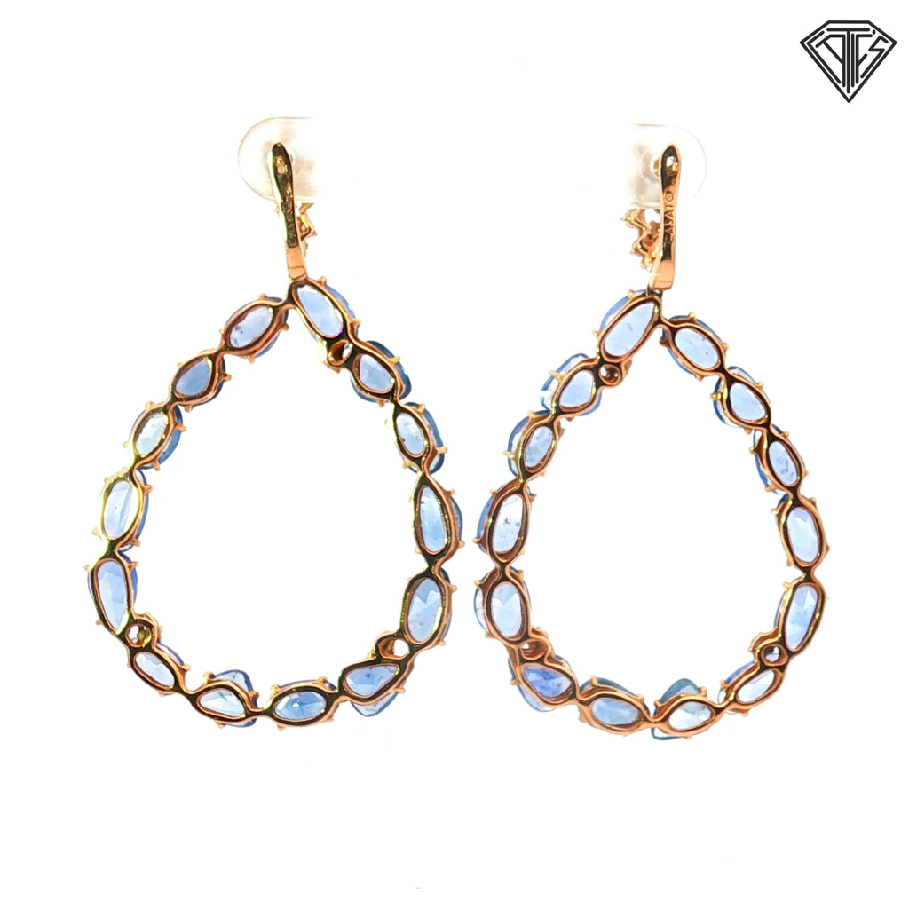 18k Rose Gold (Casato) Milano Italy 16.00ct Cabochon Slice Sapphire / .33ct F VS1 Round Diamond 13 gram /2"inch/1 1/2" wide Drop Earrings