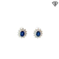18k White Gold 1.20ct Oval Blue Sapphire /.50ct G SI2 Round Diamond Stud Earrings