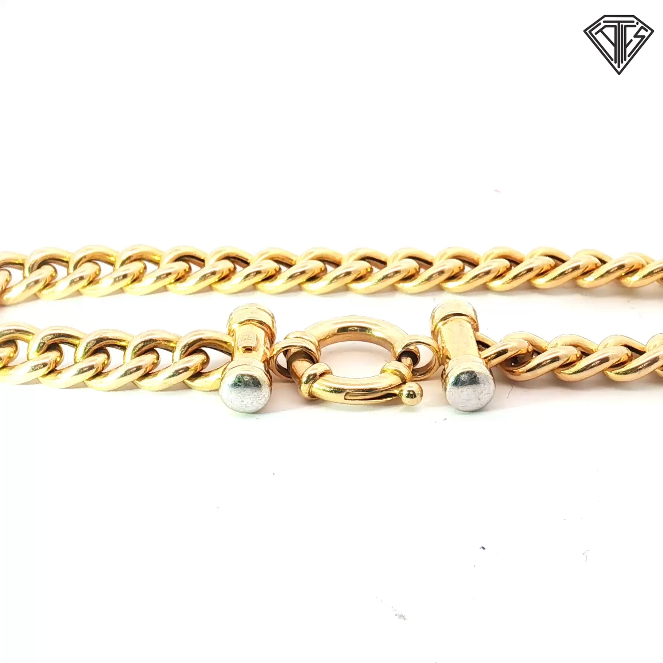 14k Two Tone Gold Italian Toggle Link with a Bolt Ring Style Clasp Bracelet 14.5 gram