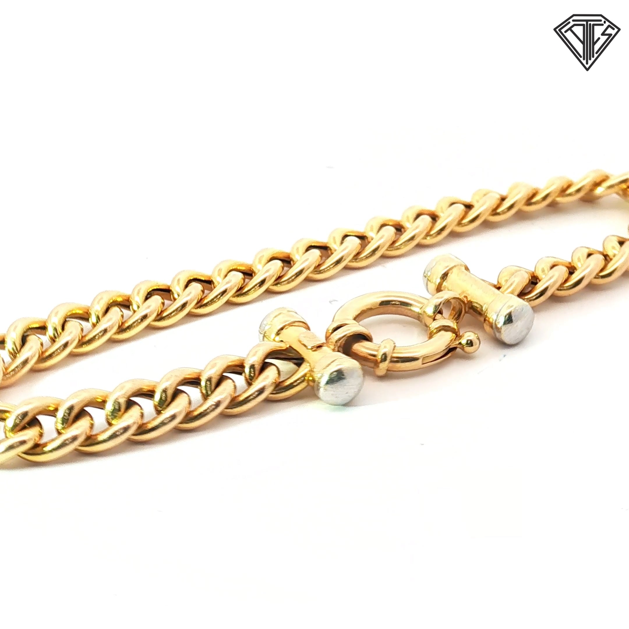 14k Two Tone Gold Italian Toggle Link with a Bolt Ring Style Clasp Bracelet 14.5 gram