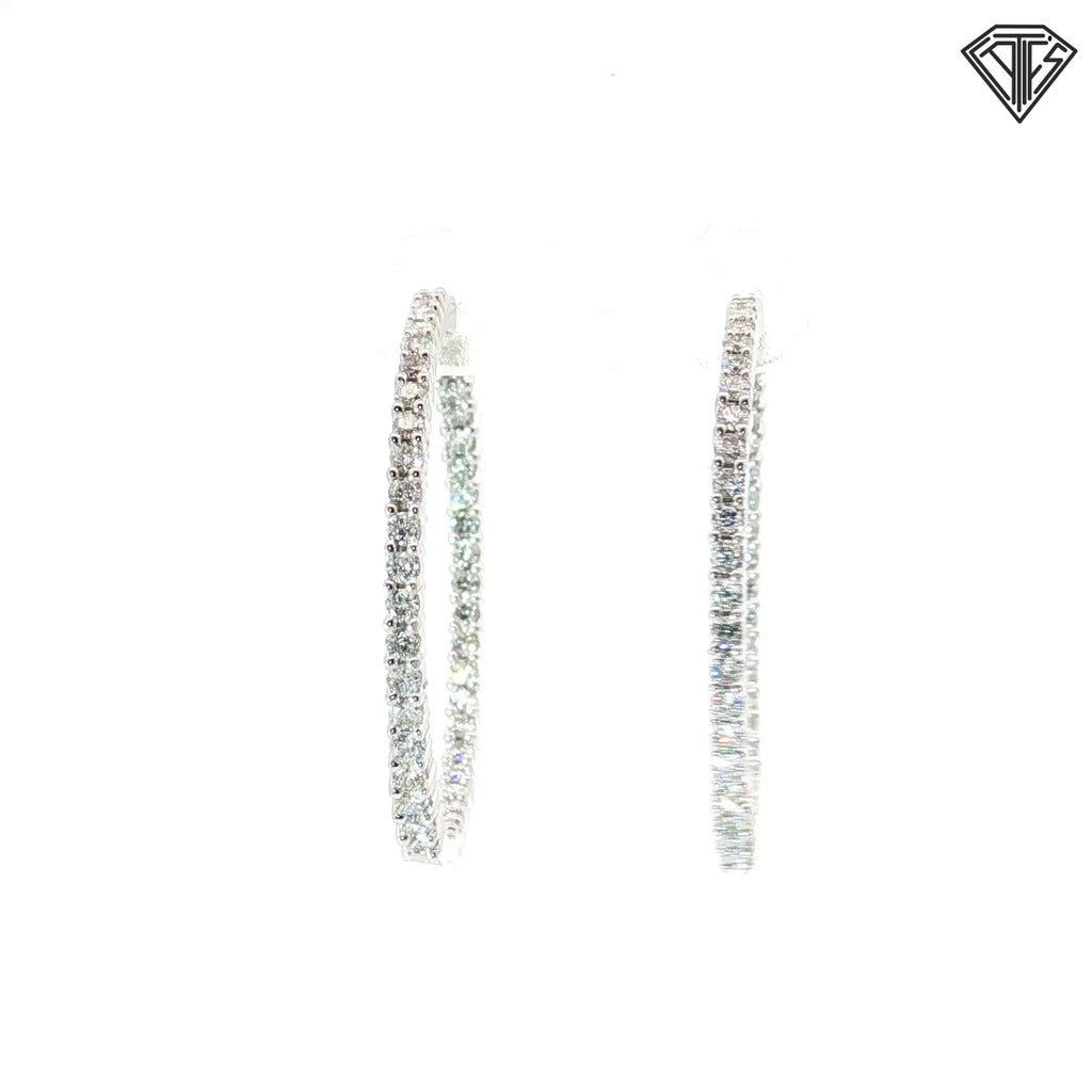 14k White Gold 1.00ct G SI1 Round Diamond Inside/Out Hoop Earrings 1 1/2"  1.7mm