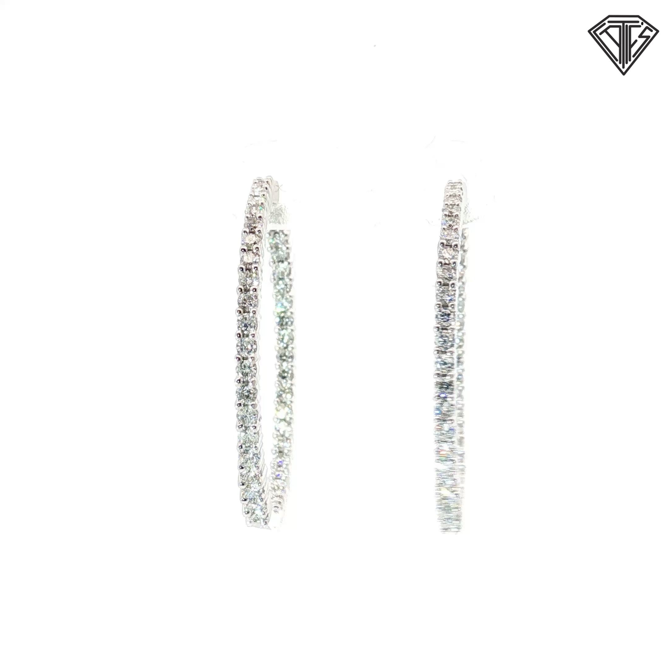 14k White Gold 1.00ct G SI1 Round Diamond Inside/Out Hoop Earrings 1 1/2"  1.7mm