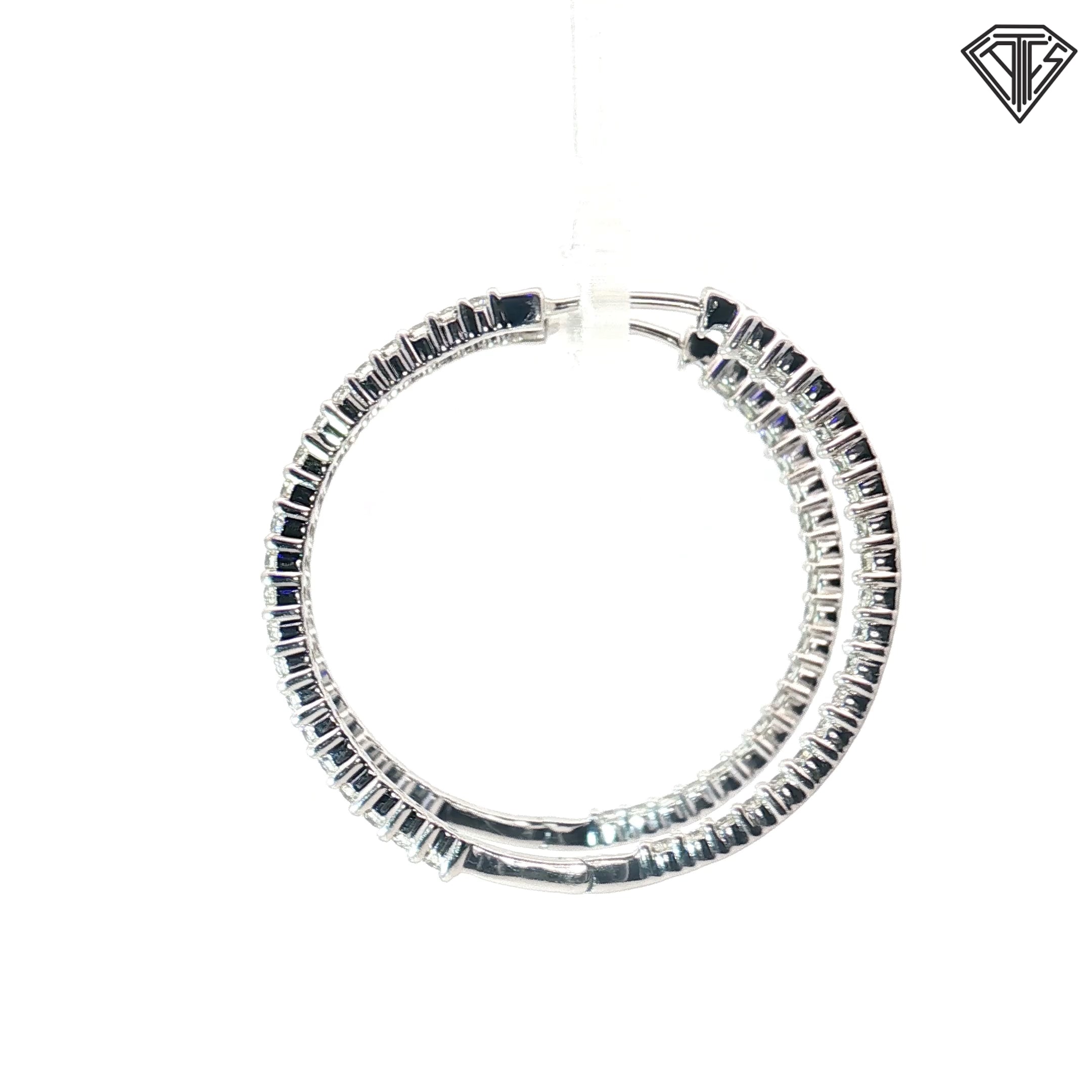 14k White Gold 1.00ct G SI1 Round Diamond Inside/Out Hoop Earrings 1 1/2"  1.7mm