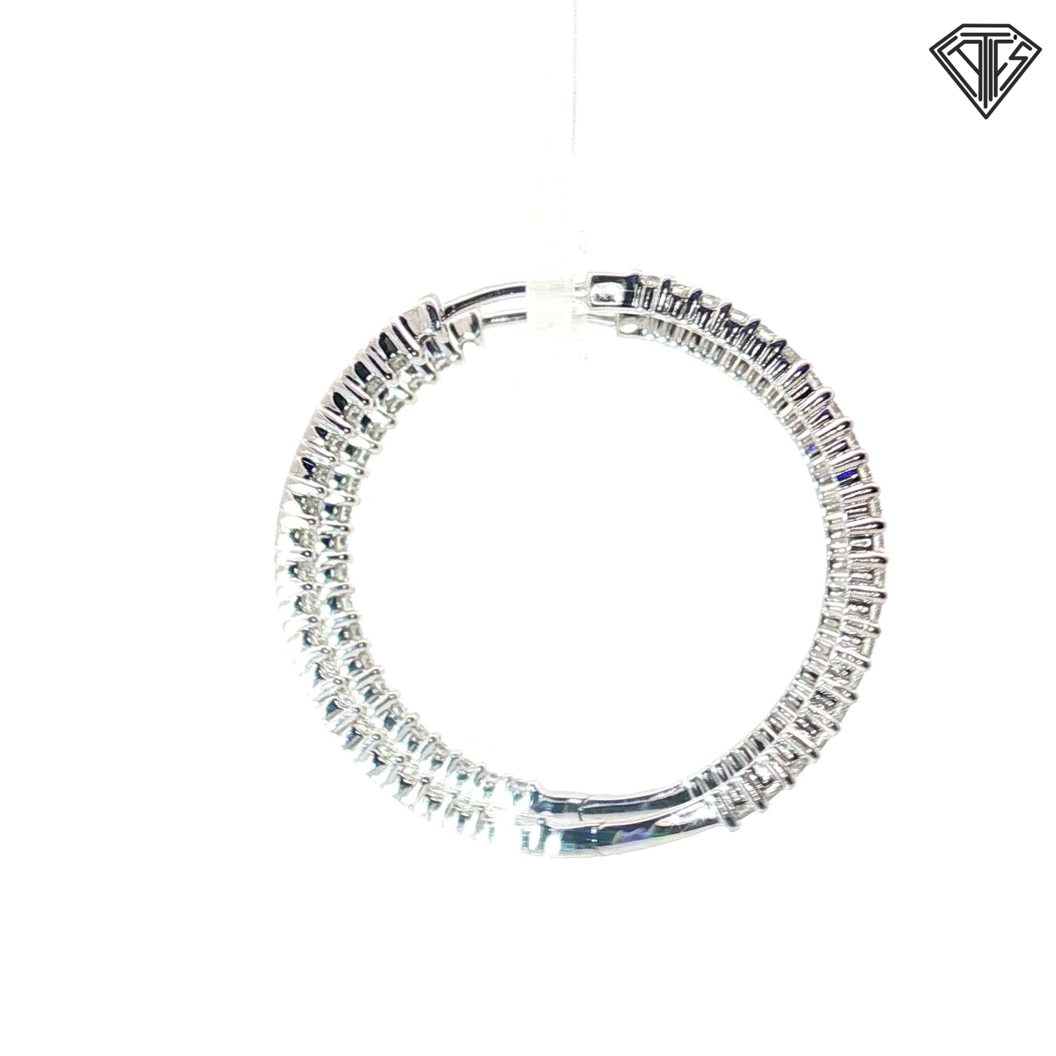 14k White Gold 1.00ct G SI1 Round Diamond Inside/Out Hoop Earrings 1 1/2"  1.7mm