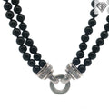 Pre-loved Judith Ripka Sterling Silver  Double Strand Onyx Bead Necklace with Diamonique Stones with (2) Changeable Pendants
