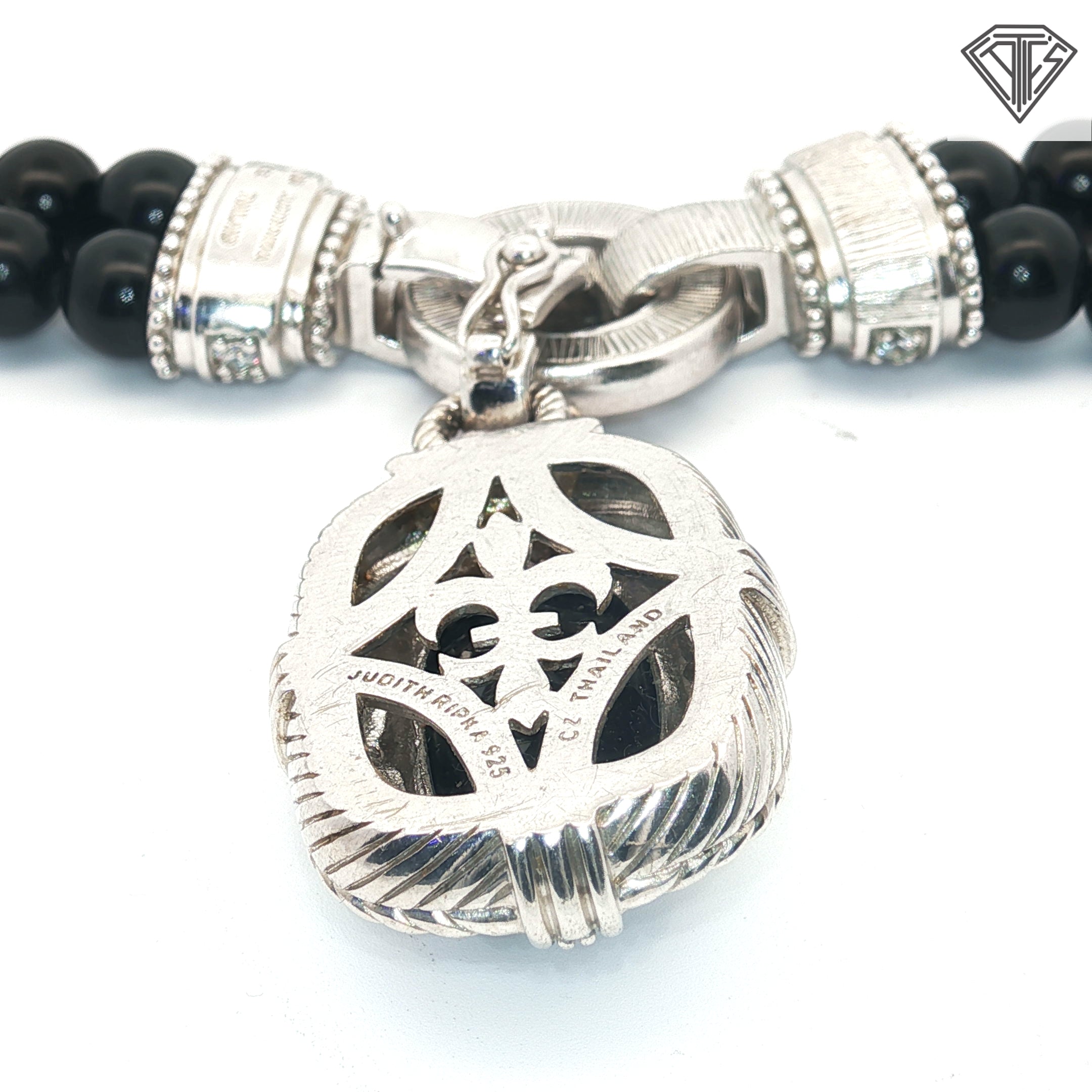 Pre-loved Judith Ripka Sterling Silver  Double Strand Onyx Bead Necklace with Diamonique Stones with (2) Changeable Pendants