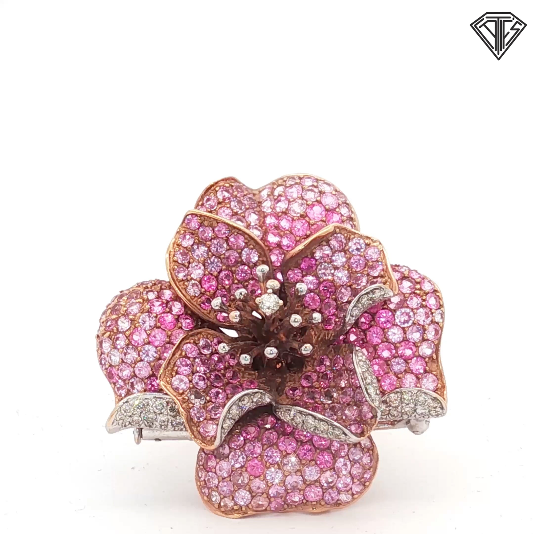 18k Rose Gold 6.00ct Round Pink Sapphire/ .50ct F VS2 Round Diamond Pin Convertible Ring Size 7