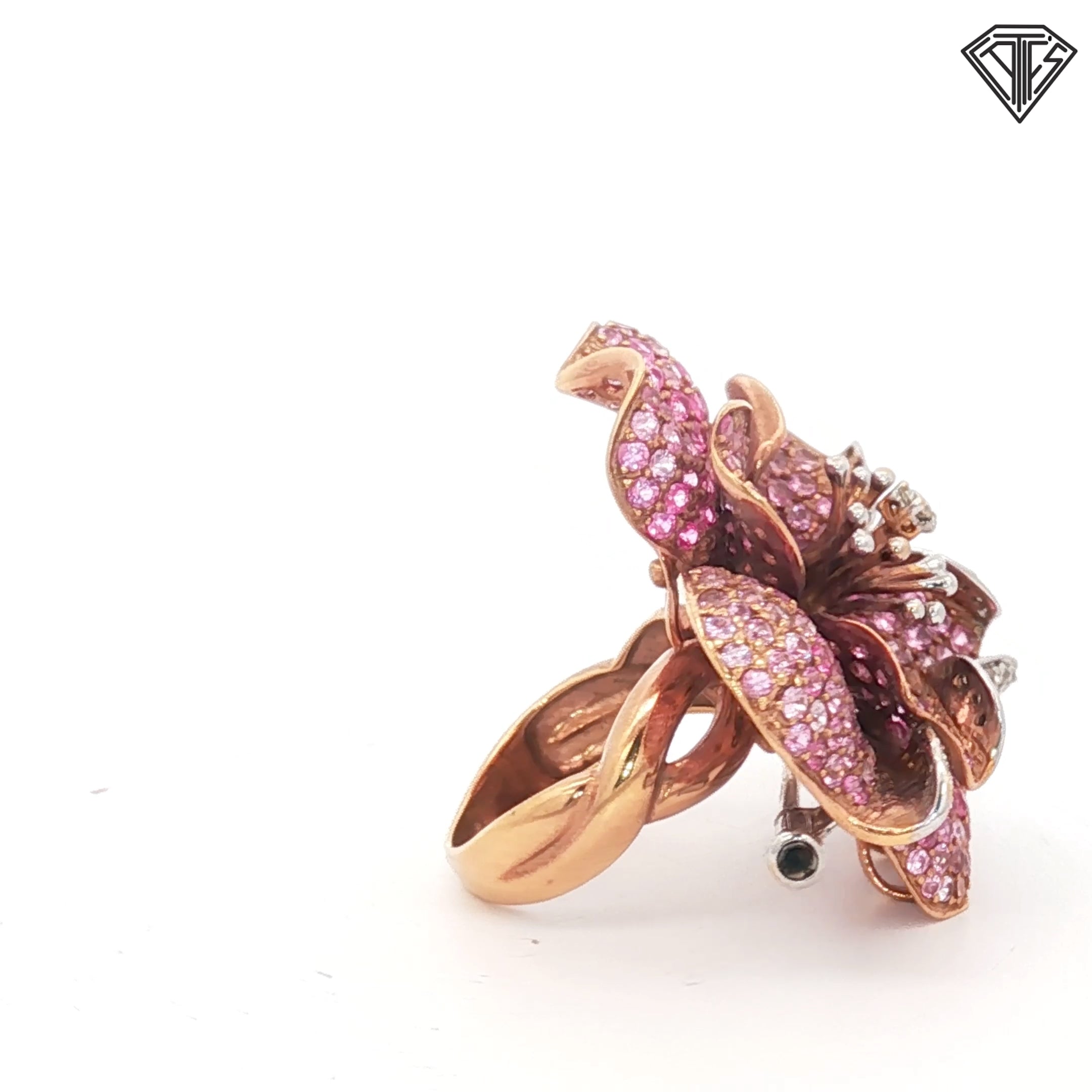 18k Rose Gold 6.00ct Round Pink Sapphire/ .50ct F VS2 Round Diamond Pin Convertible Ring Size 7