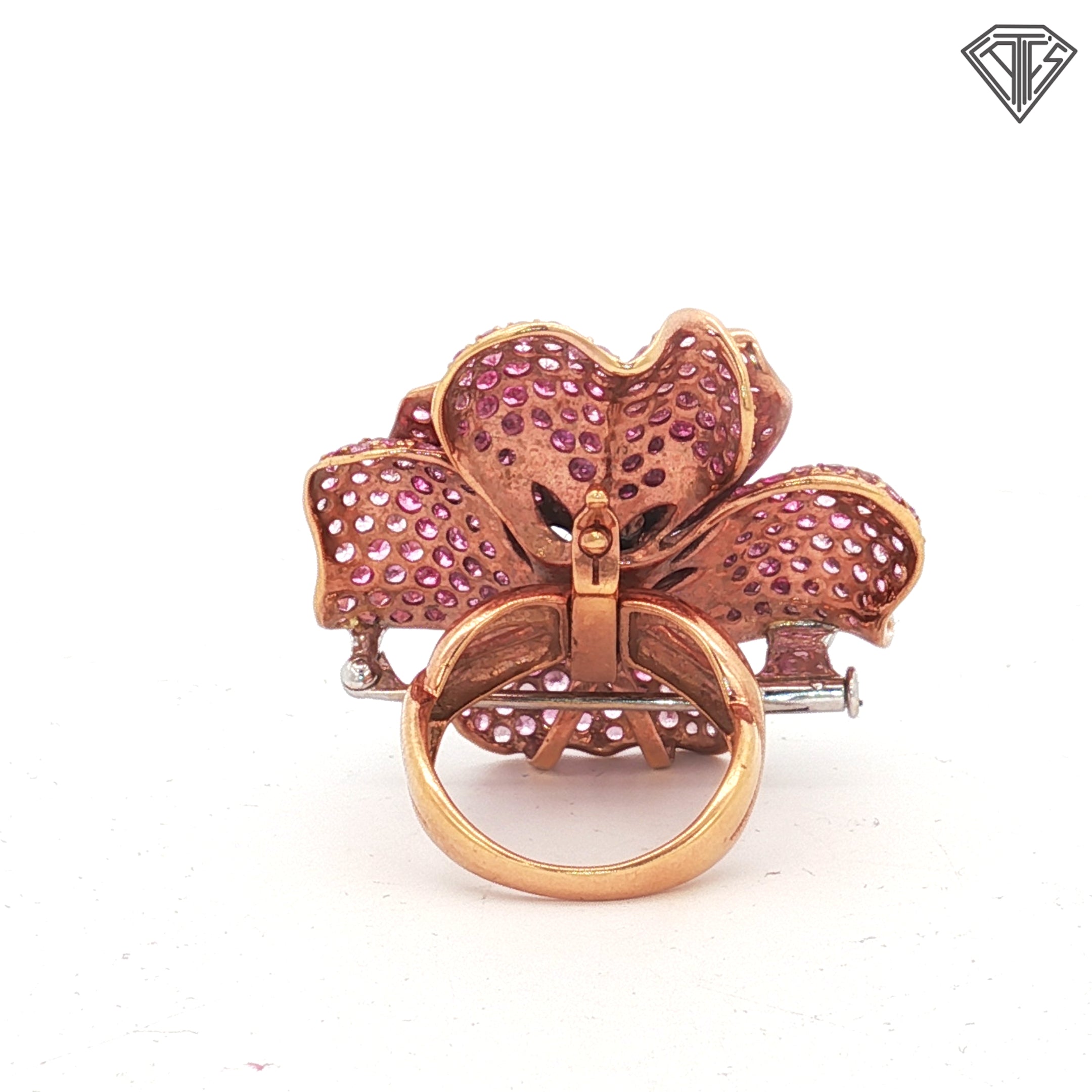 18k Rose Gold 6.00ct Round Pink Sapphire/ .50ct F VS2 Round Diamond Pin Convertible Ring Size 7