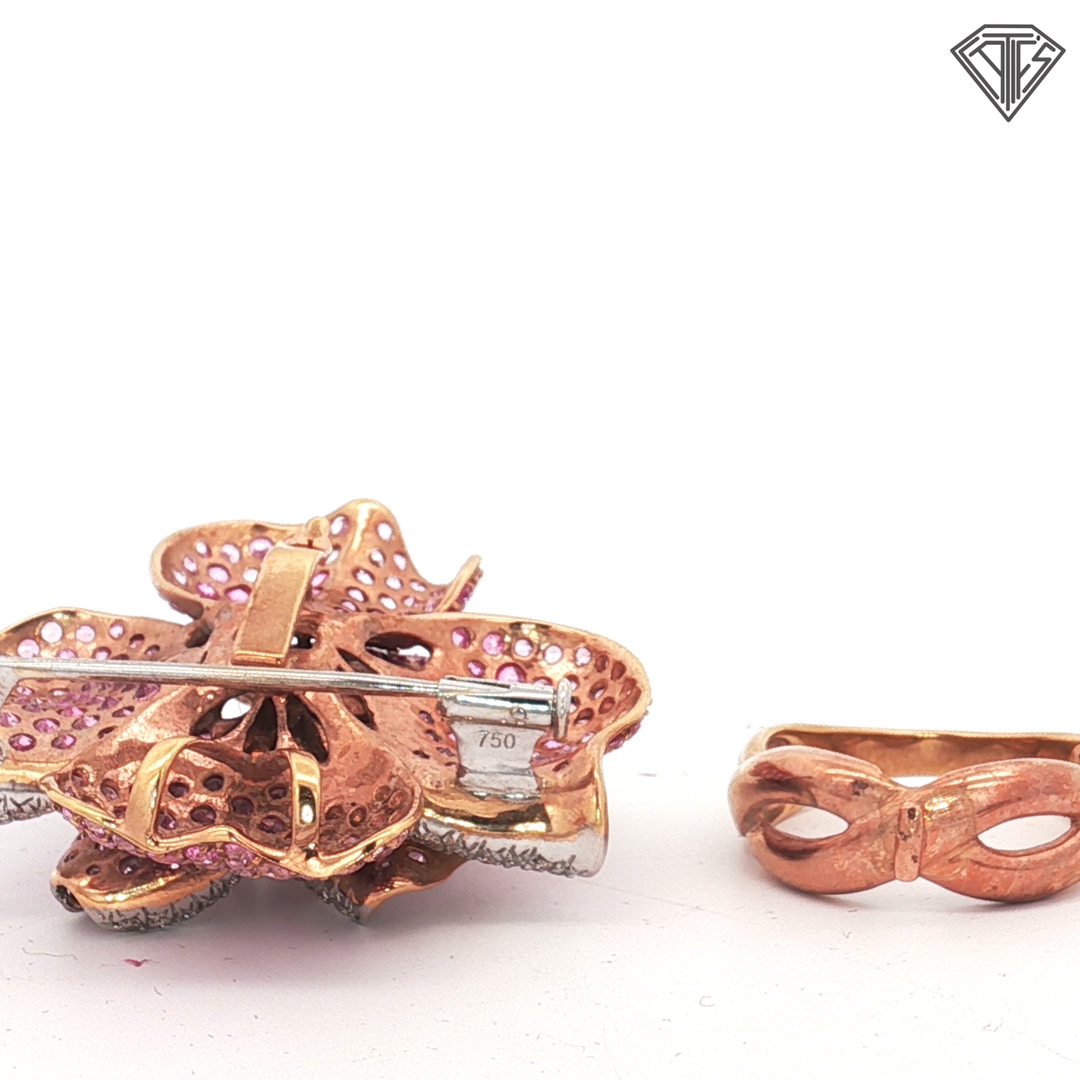 18k Rose Gold 6.00ct Round Pink Sapphire/ .50ct F VS2 Round Diamond Pin Convertible Ring Size 7