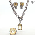 Pre-loved Judith Ripka Necklace ,Earrings and Ring Size 7  Set / 925 Silver with Decorative 18k Yellow Gold with Citrine Stones