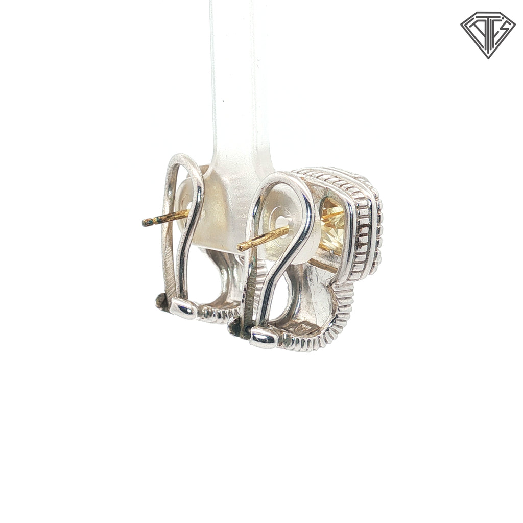 Pre-loved Judith Ripka Necklace ,Earrings and Ring Size 7  Set / 925 Silver with Decorative 18k Yellow Gold with Citrine Stones