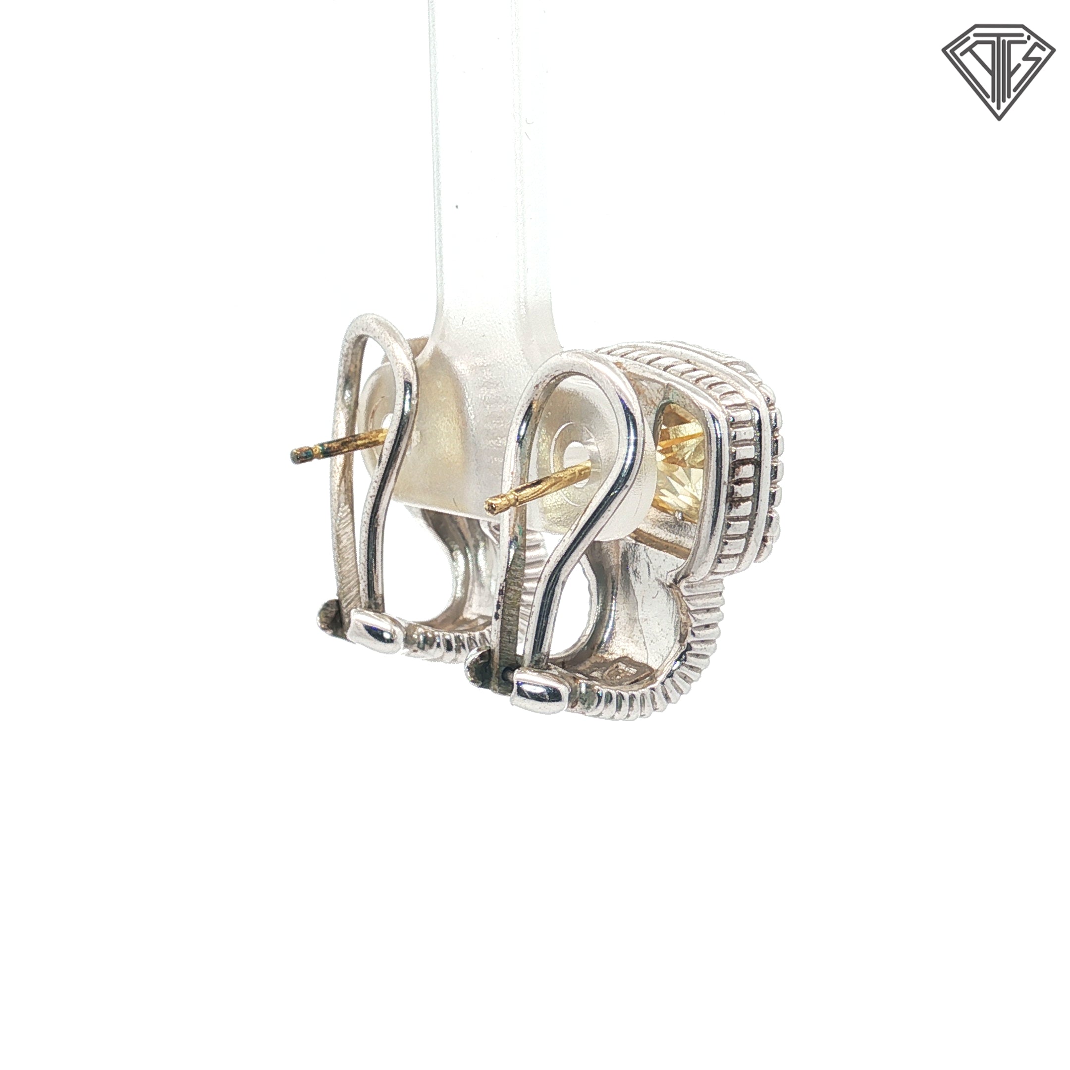 Pre-loved Judith Ripka Necklace ,Earrings and Ring Size 7  Set / 925 Silver with Decorative 18k Yellow Gold with Citrine Stones